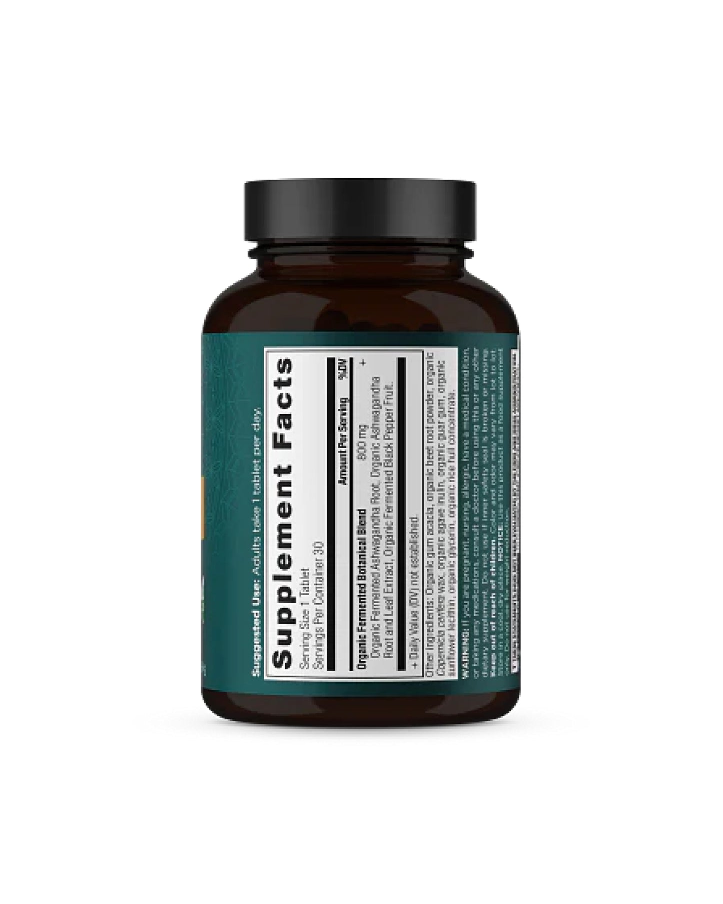 The back of Ancient Nutrition Organic Ashwagandha Tablets