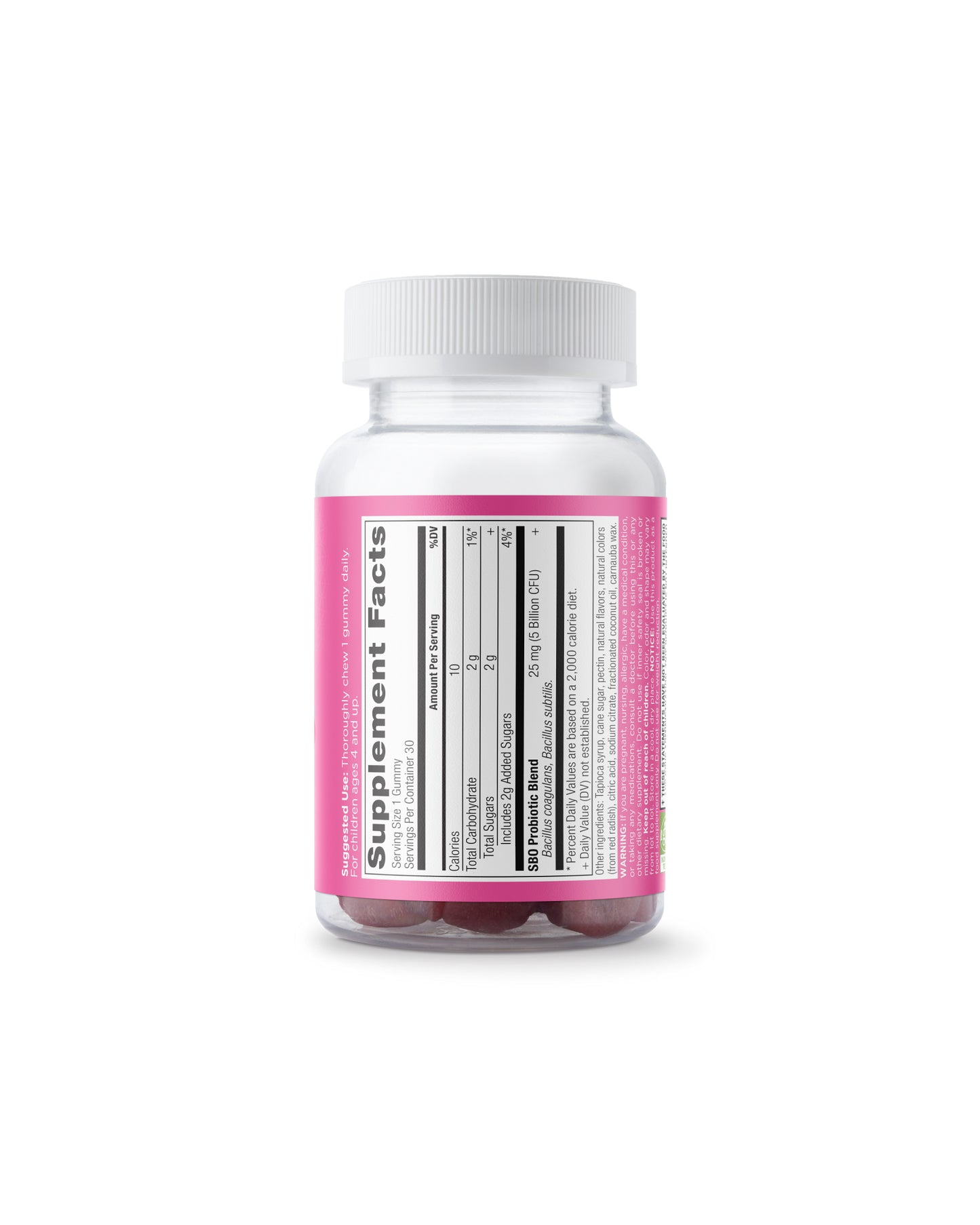 The back of Ancient Nutrition Kids Berry SBO Probiotics Gummy