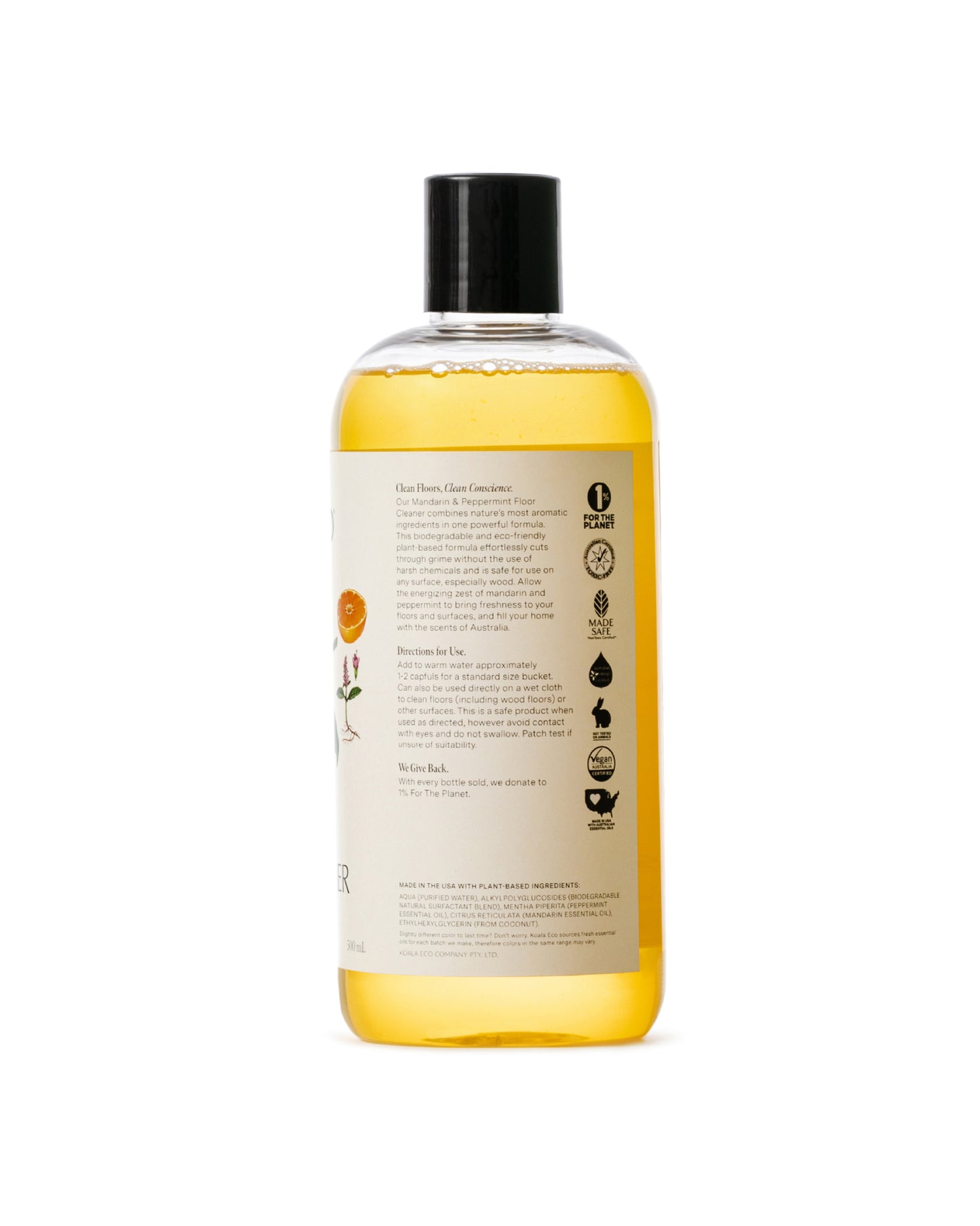 The back of Koala Eco Mandarin & Peppermint Floor Cleaner