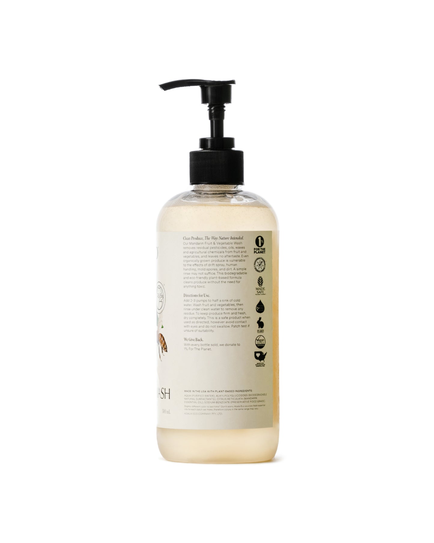 The back of Koala Eco Mandarin Fruit & Veggie Wash