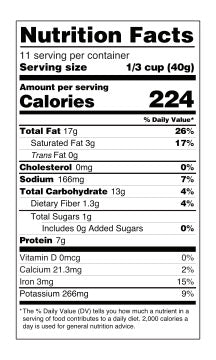 The nutrition panel of Mavuno Harvest Organic Roasted Cashews