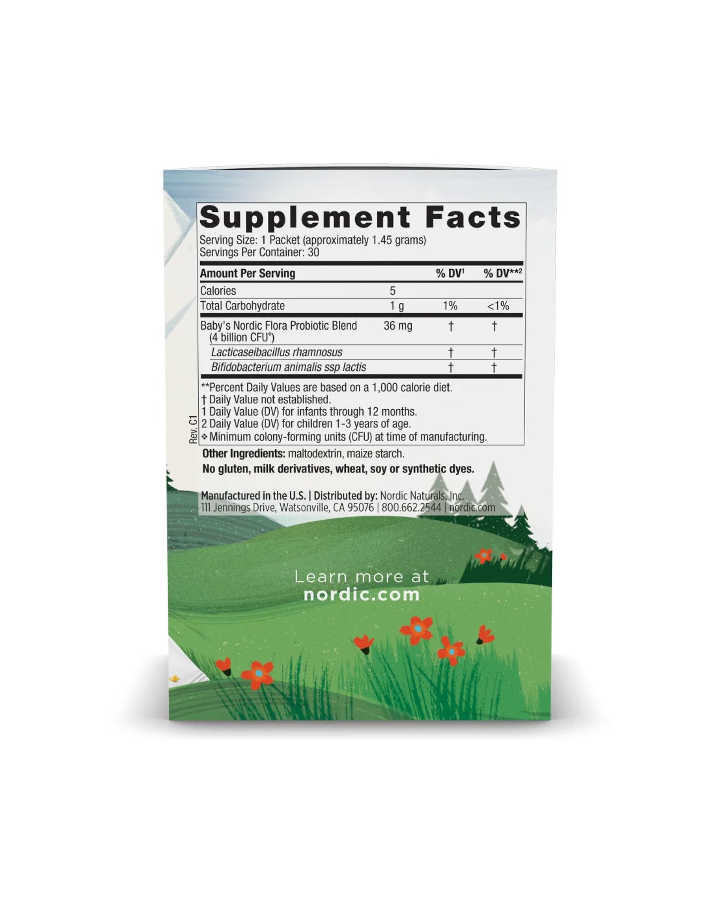 The nutrition panel of Nordic Naturals Baby's Probiotic Powder