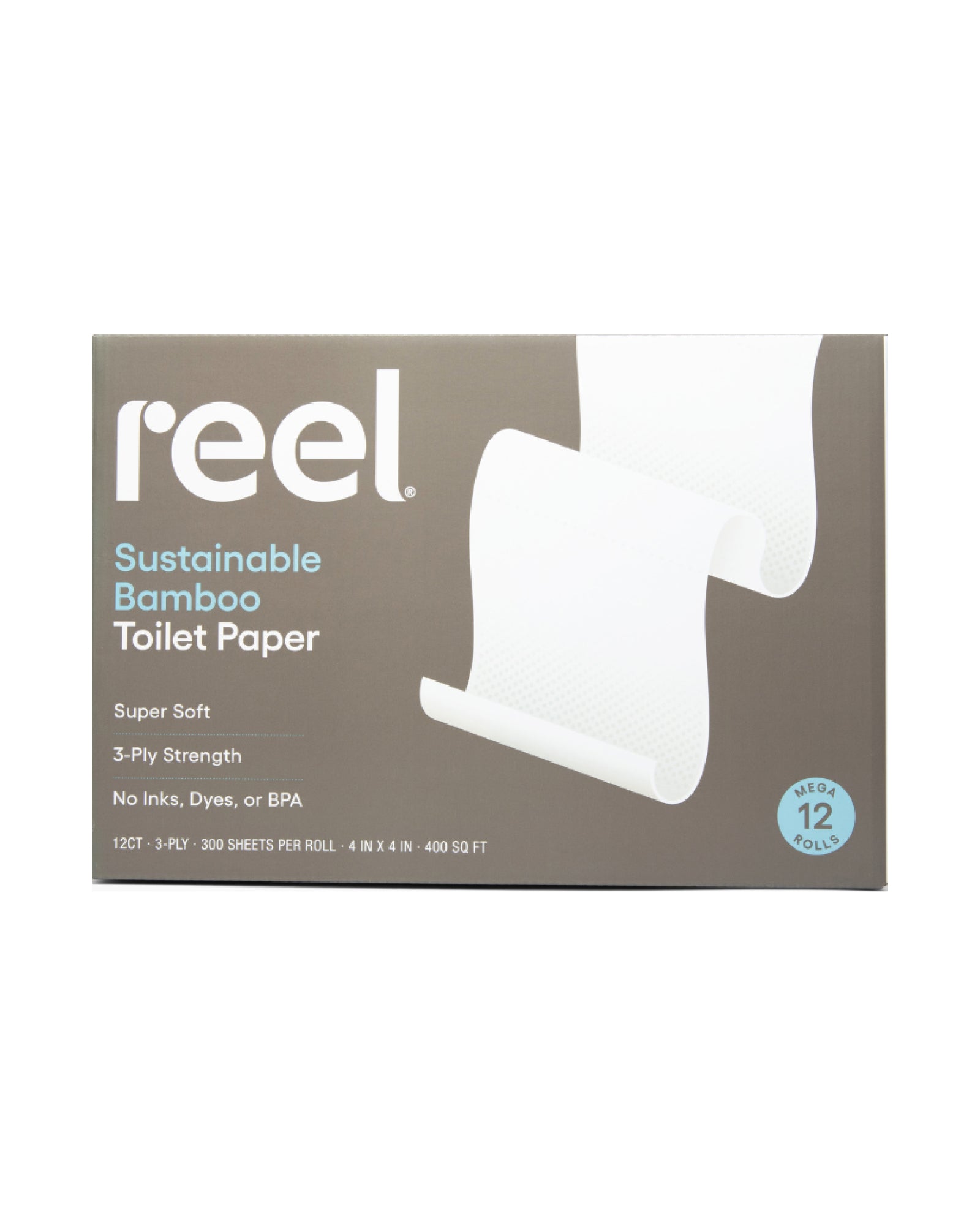 The front of Reel Paper Premium Bamboo Toilet Paper