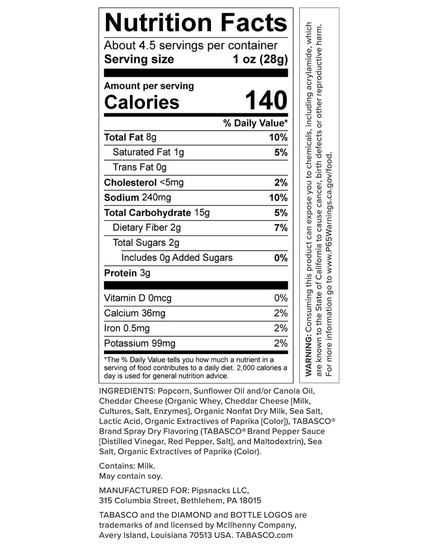 Tabasco Spicy Cheddar Popcorn