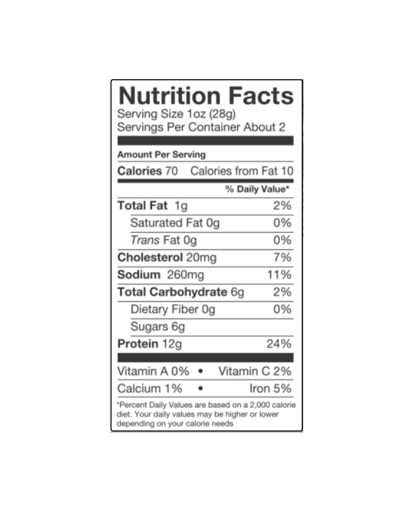 The nutrition panel of Think Jerky Classic 100% Grass-Fed Beef Jerky