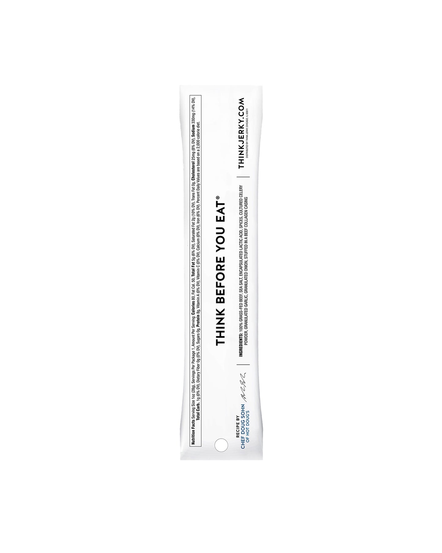The back of Think Jerky Original 100% Grass-Fed Beef Stick - Box of 20
