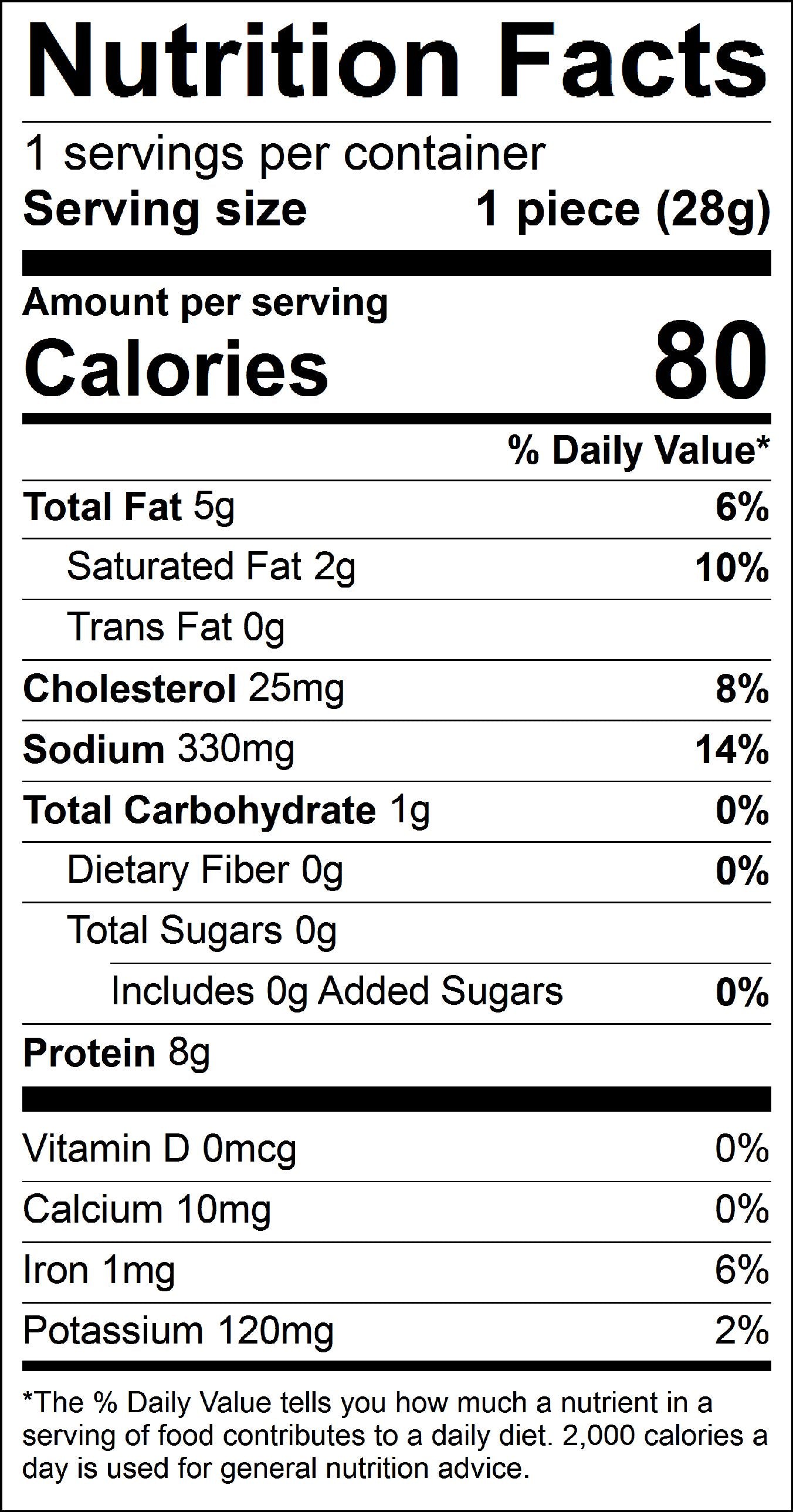 The nutrition panel of Think Jerky Original 100% Grass-Fed Beef Stick - Box of 20