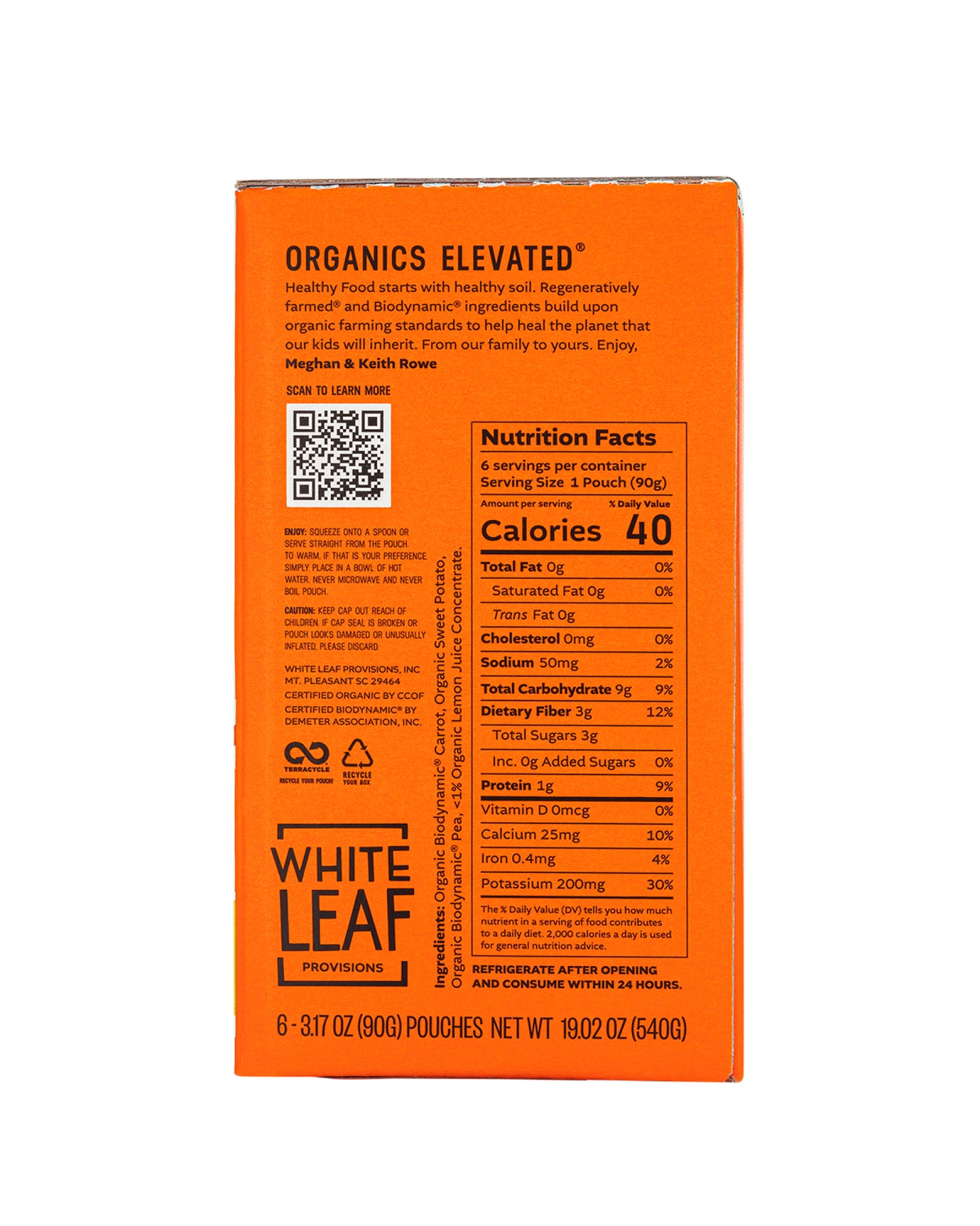 Picture of White Leaf Provisions Carrot + Sweet Potato + Pea Organic, Biodynamic® Baby Food - Box of 6