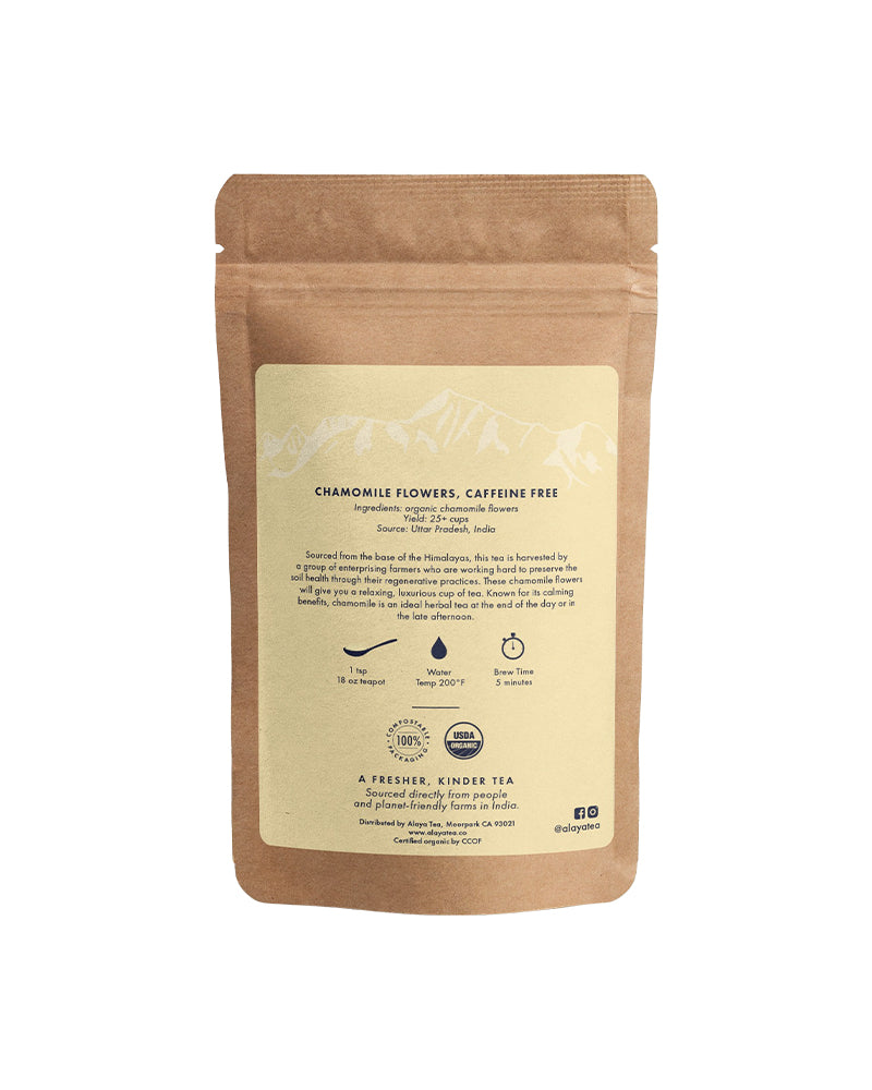 The back of Alaya Tea Loose Leaf Chamomile Flowers