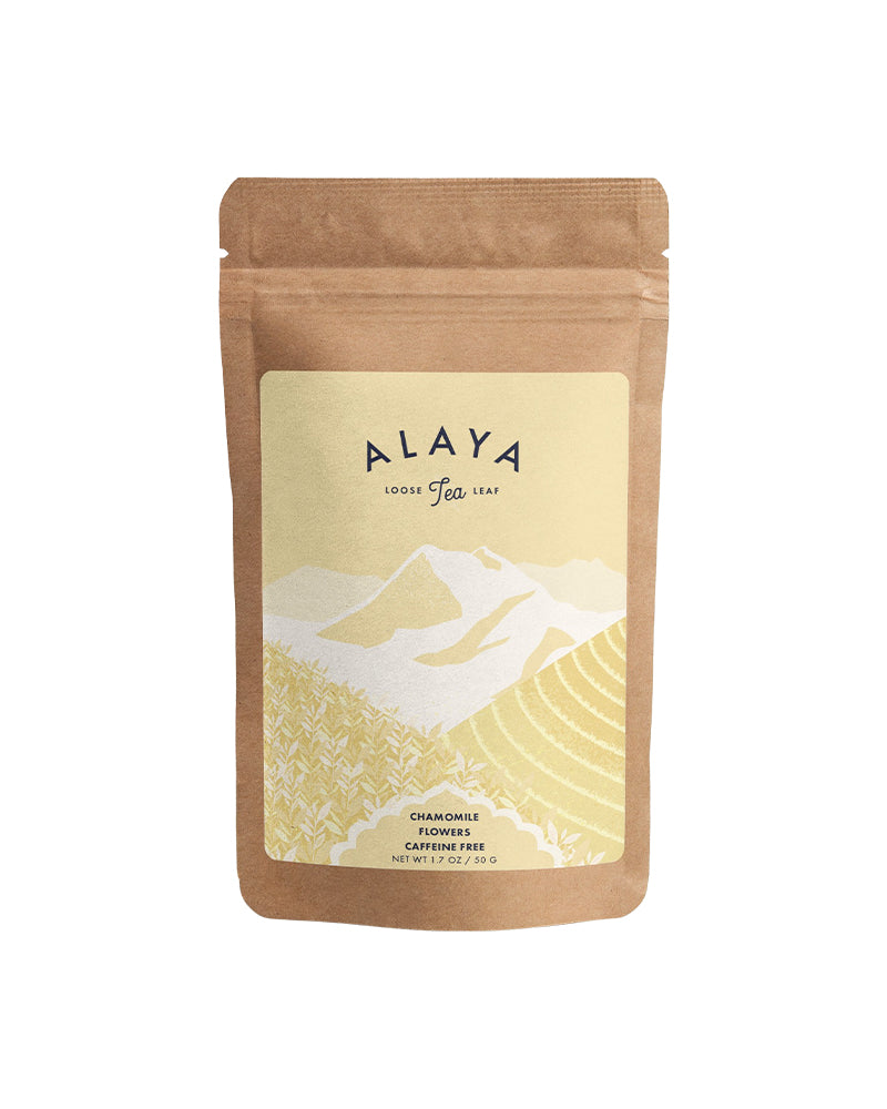 The front of Alaya Tea Loose Leaf Chamomile Flowers