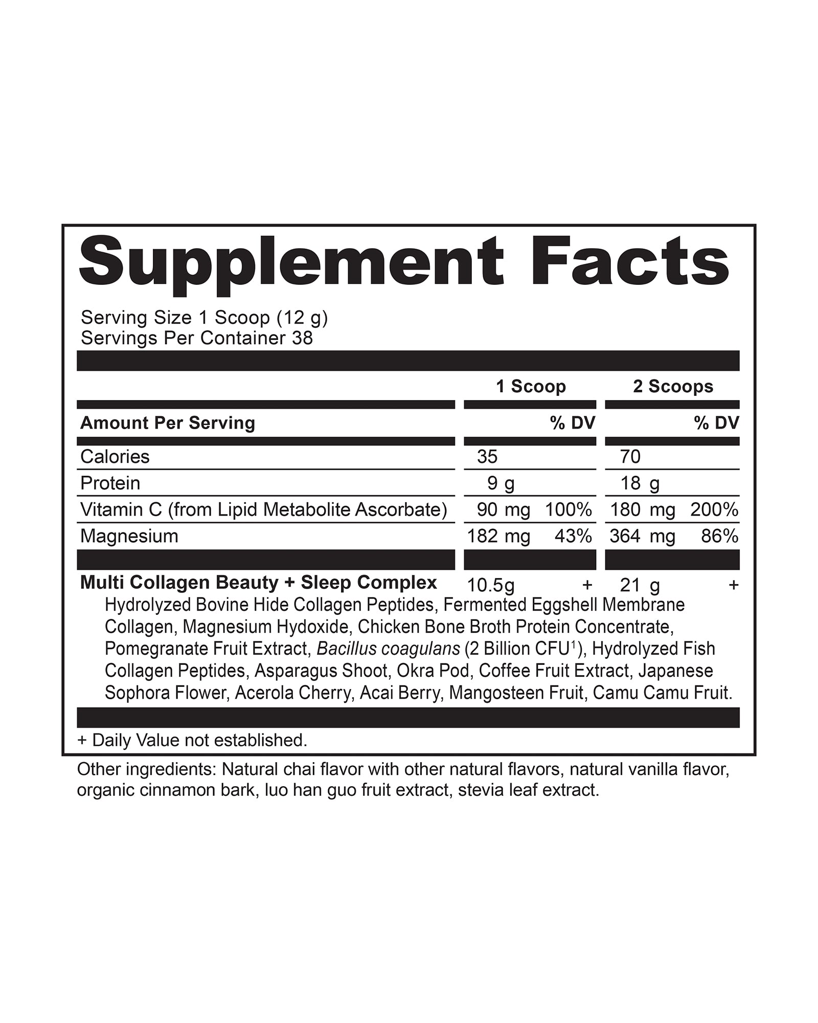 The nutrition panel of Ancient Nutrition Beauty & Sleep Multi Collagen Protein Powder