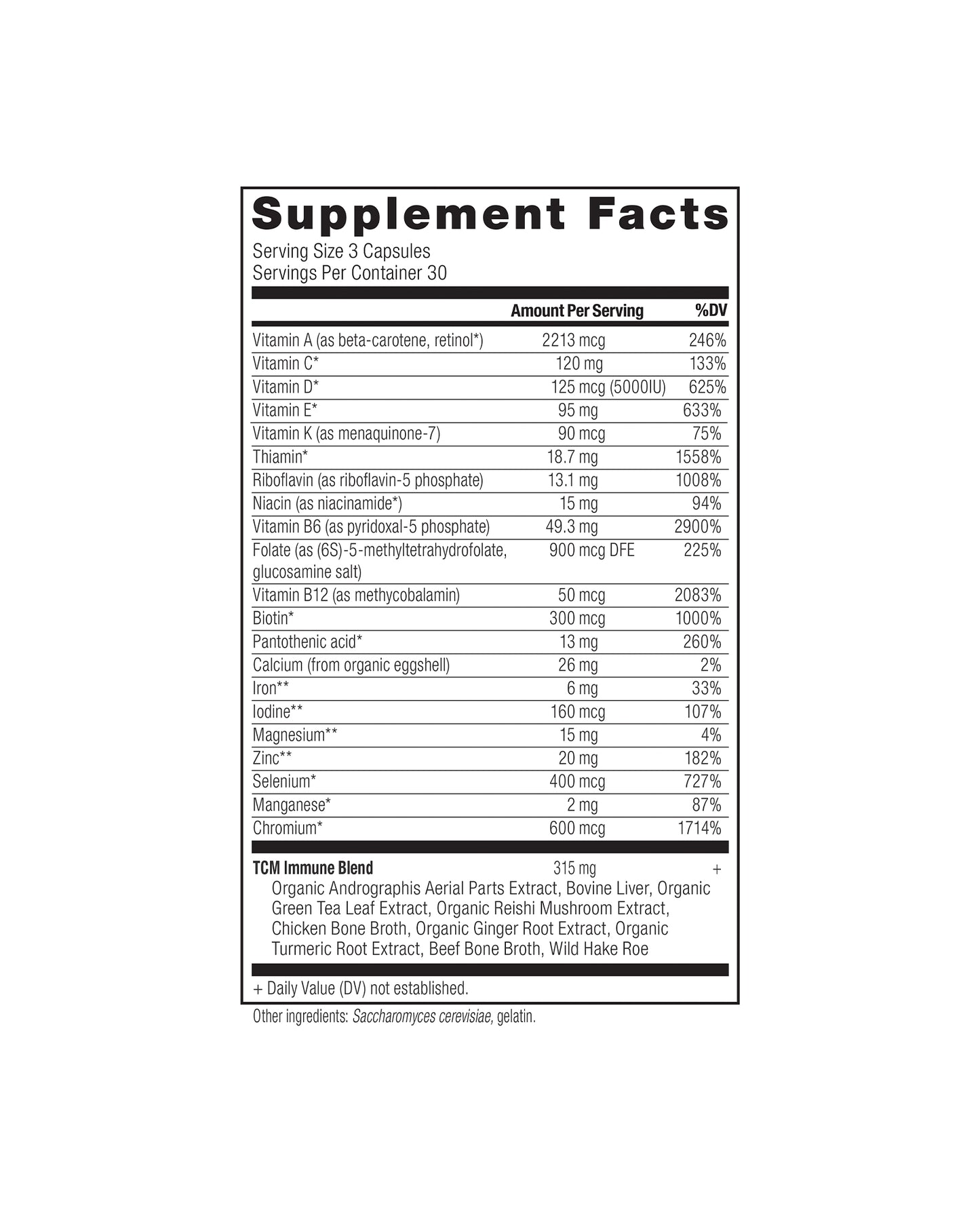 The nutrition panel of Ancient Nutrition Immune Capsules