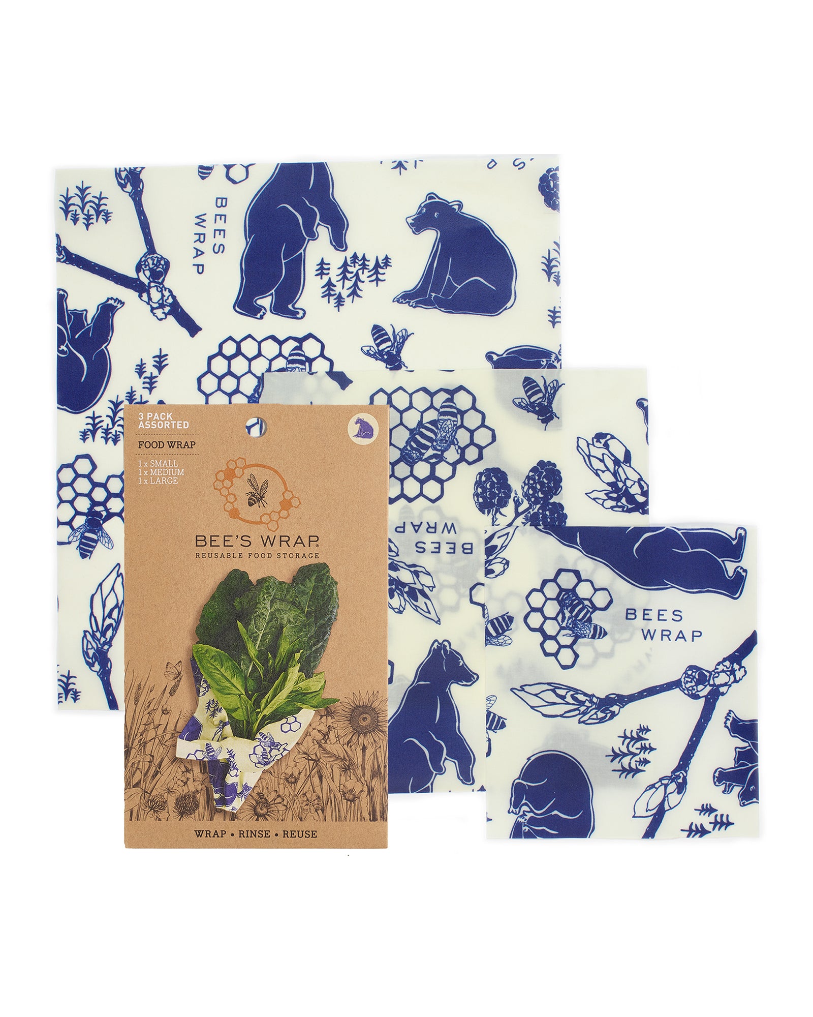 Organic Beeswax Food Wraps - Reusable Beeswax Paper Wrap (Bees / Leaves 7  Wraps)