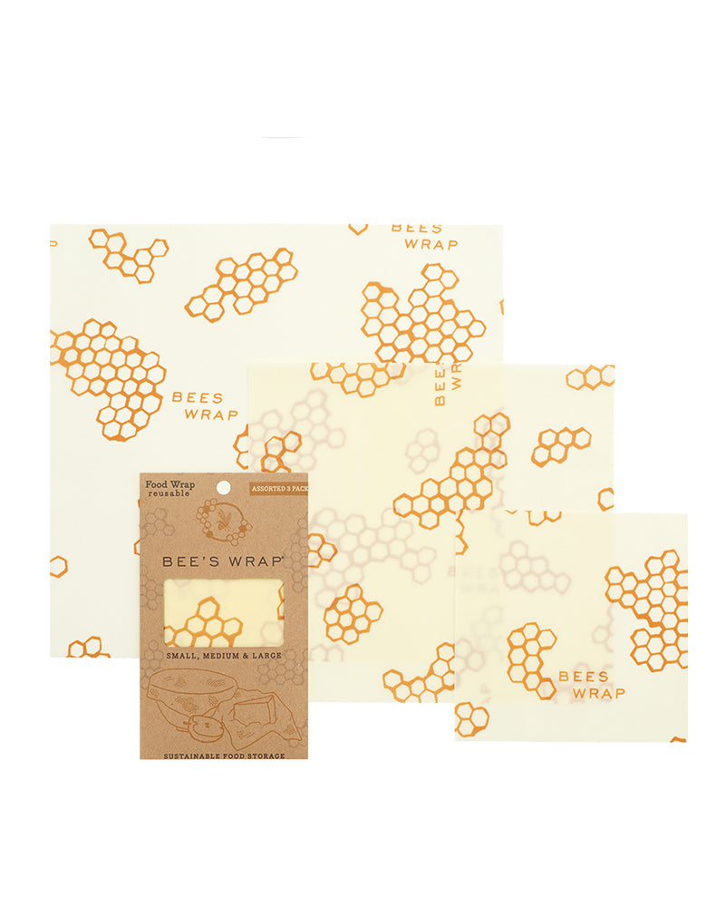 The front of Bee's Wrap Reusable Beeswax Food Wraps - Assorted 3 Pack