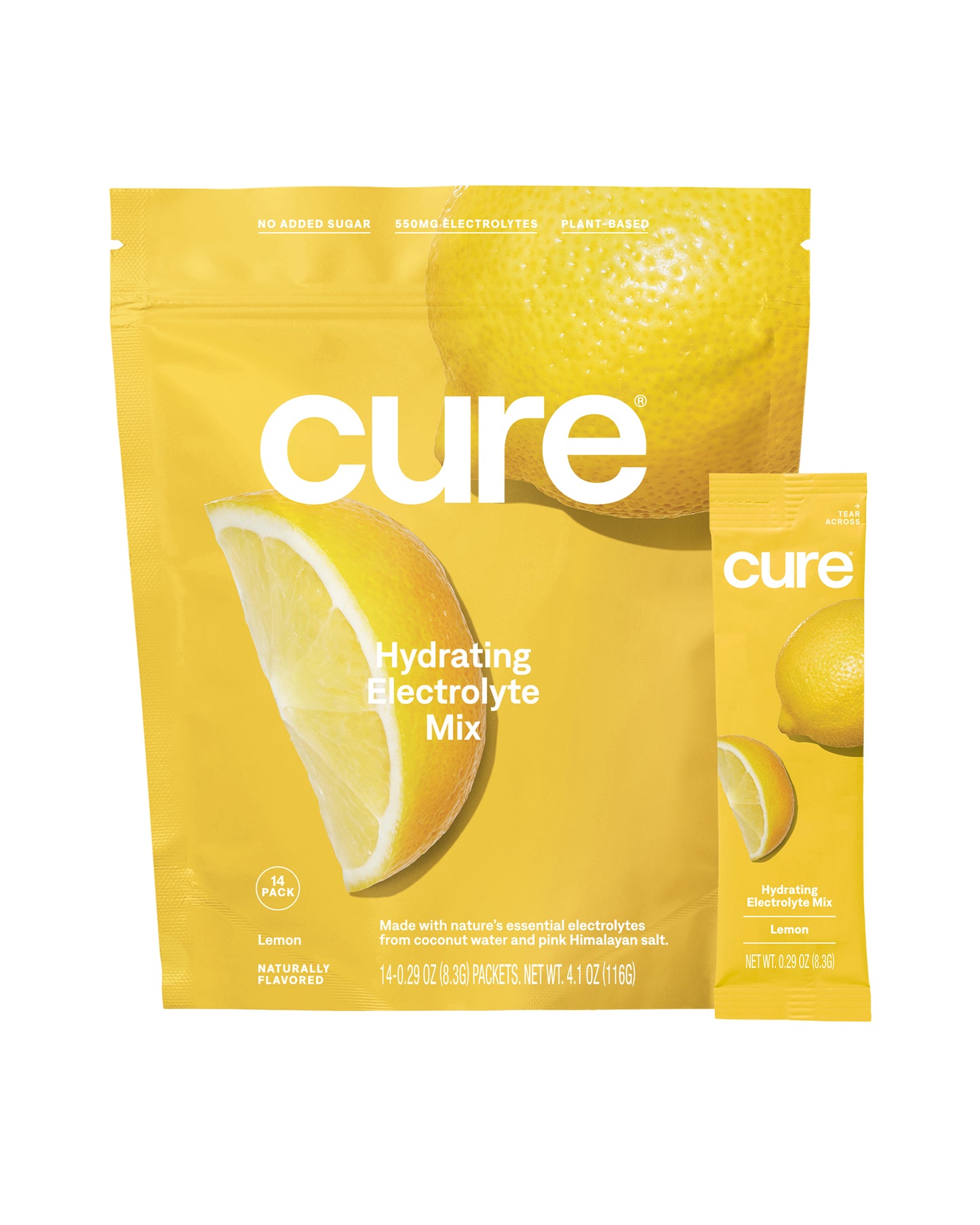 The front of Cure Lemon Hydration Mix Packets - 14 Count