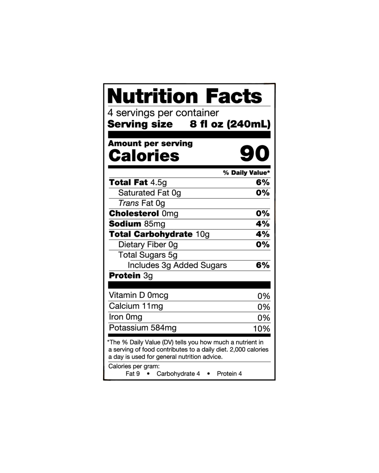 The nutrition panel of Elmhurst 1925 Almond Milk - Barista Edition
