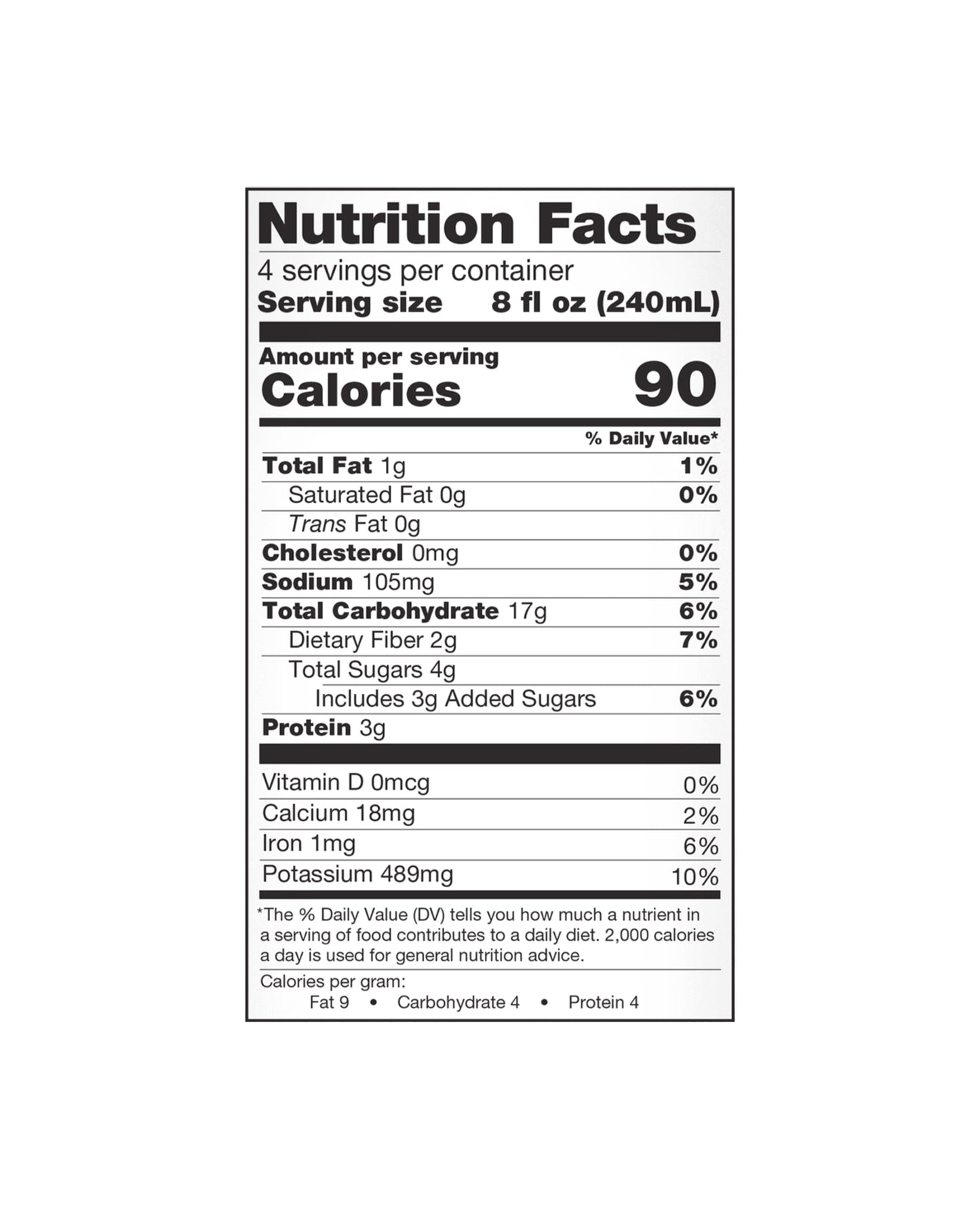 The nutrition panel of Elmhurst 1925 Oat Milk - Barista Edition
