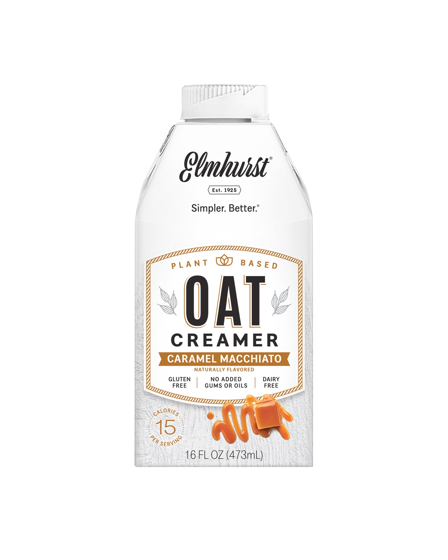 The front of Elmhurst 1925 Caramel Macchiato Oat Creamer