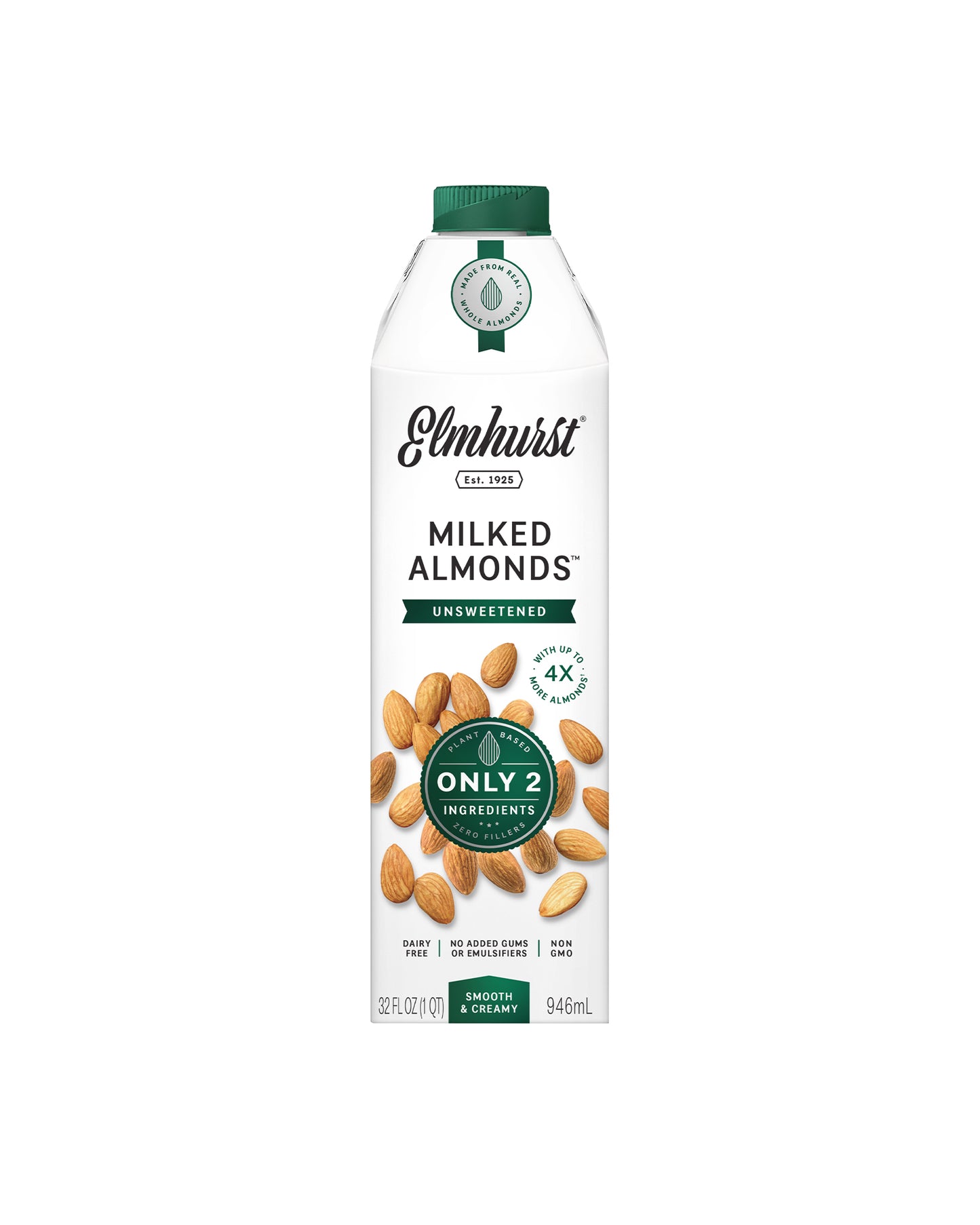 The front of Elmhurst 1925 Unsweetened Milked Almonds