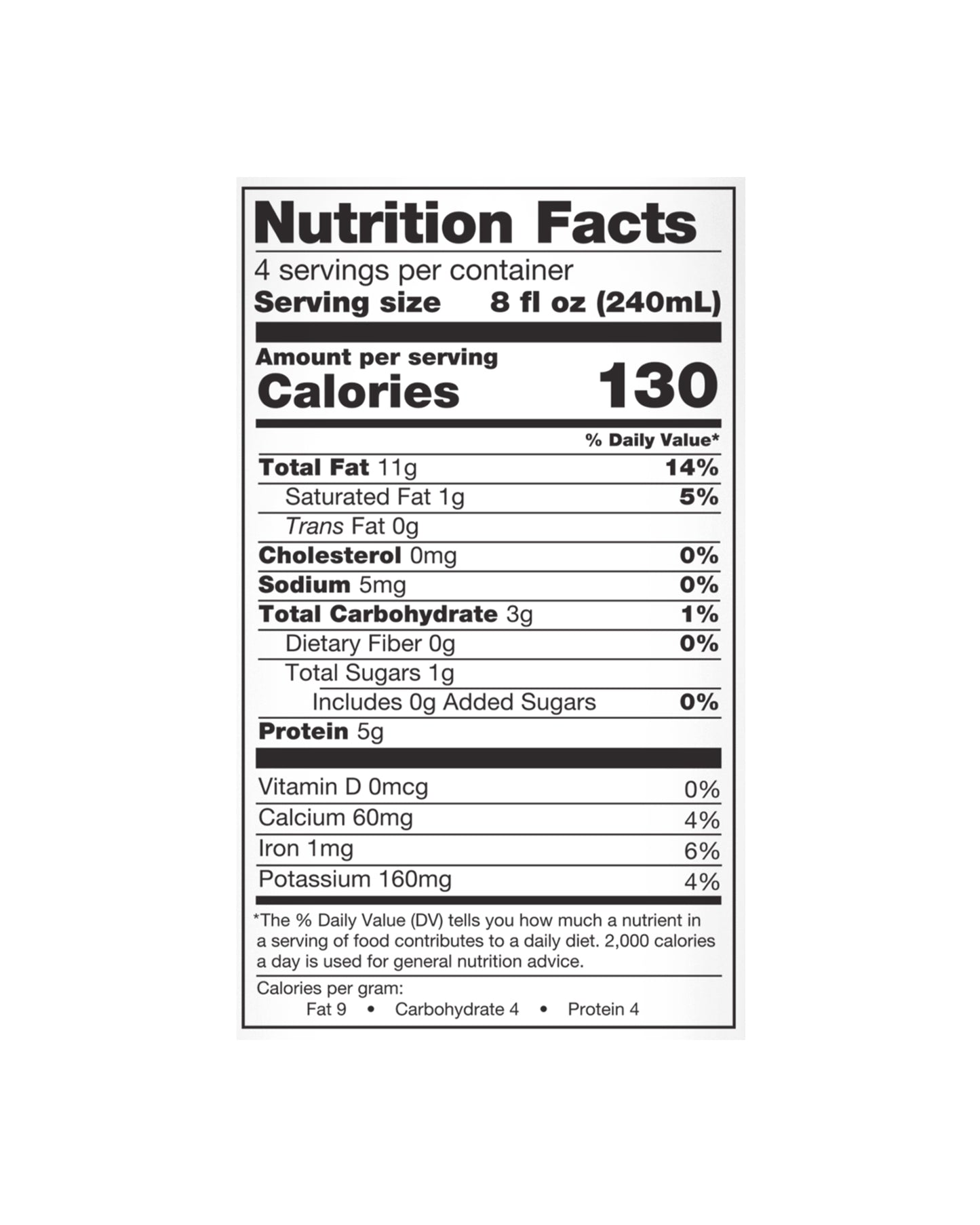 The nutrition panel of Elmhurst 1925 Unsweetened Milked Almonds