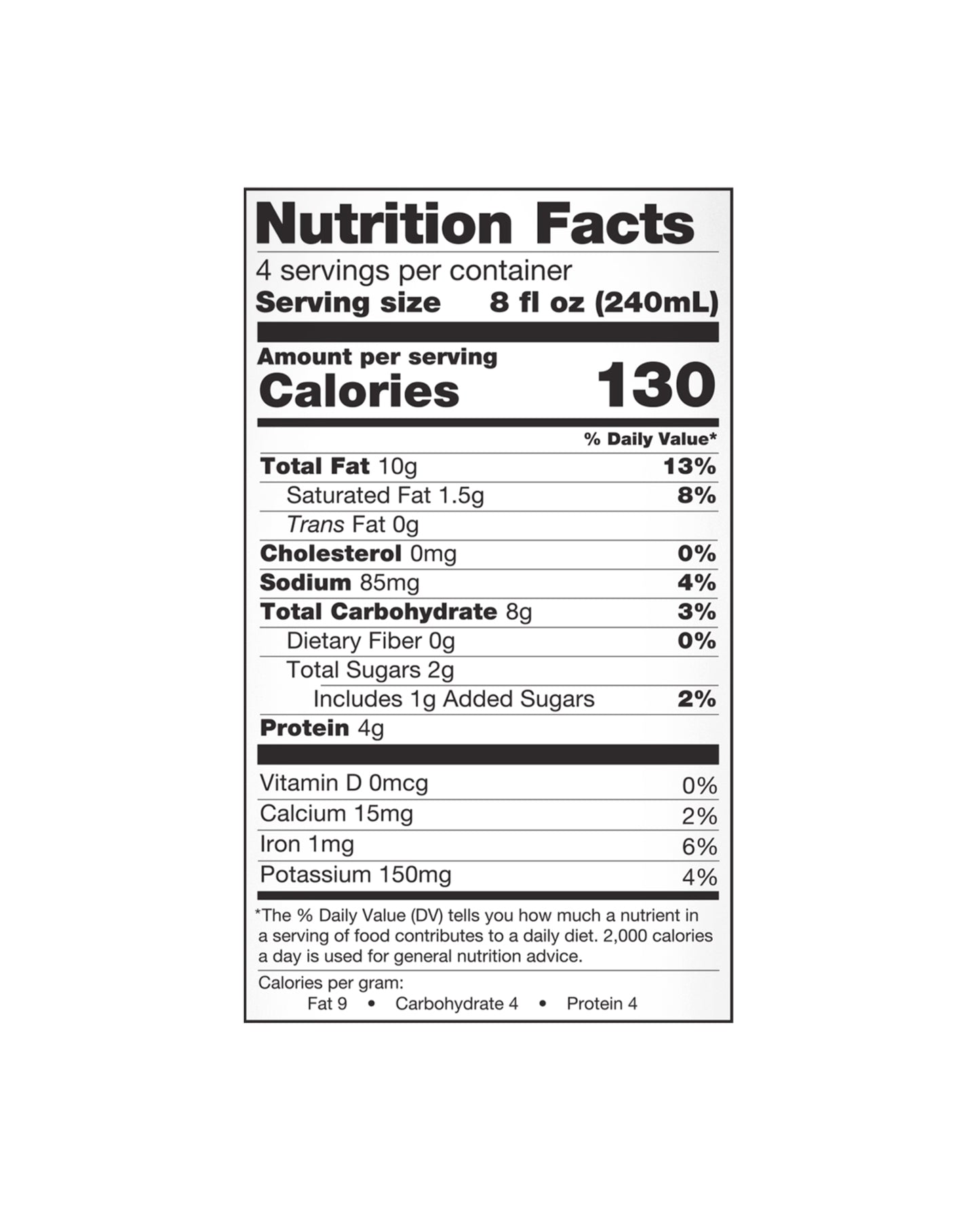 The nutrition panel of Elmhurst 1925 Milked Cashews