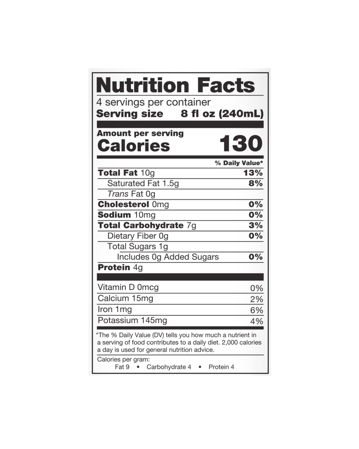 The nutrition panel of Elmhurst 1925 Milked Cashews