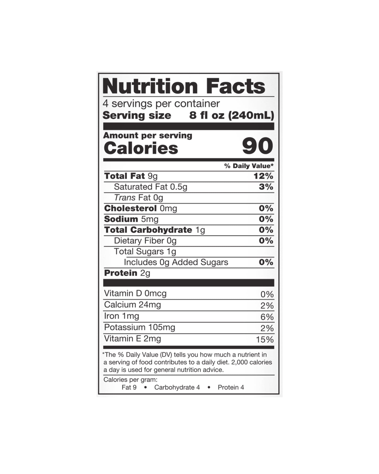 The nutrition panel of Elmhurst 1925 Unsweetened Milked Hazelnuts