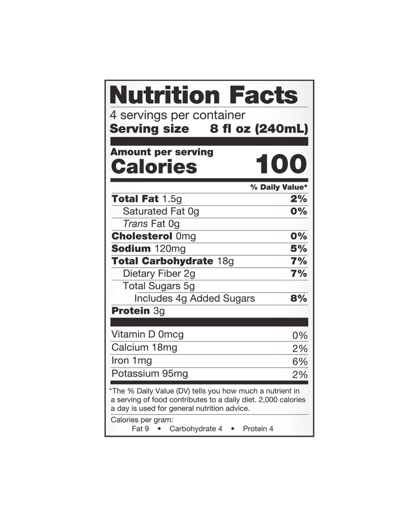The nutrition panel of Elmhurst 1925 Milked Oats