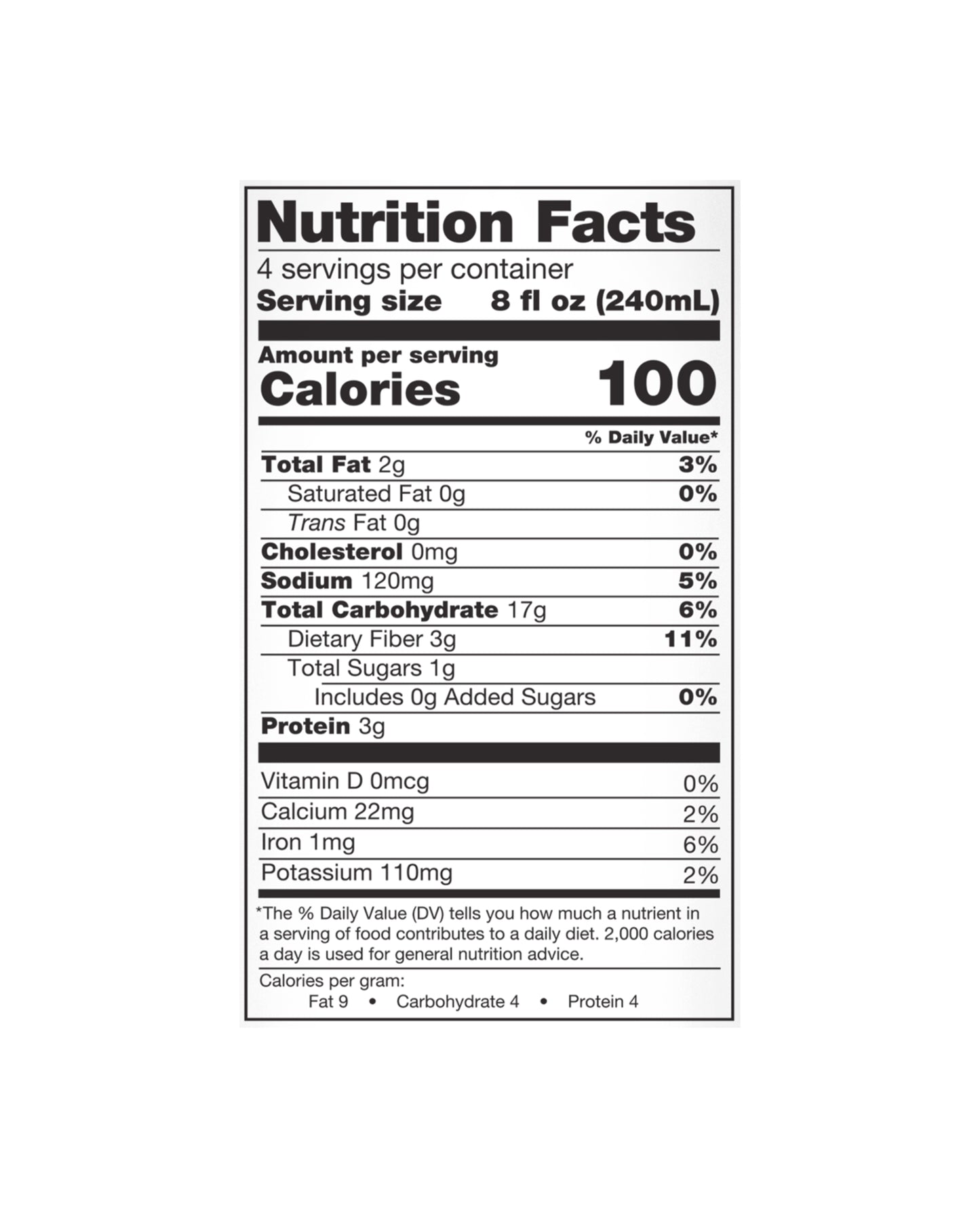 The nutrition panel of Elmhurst 1925 Milked Oats