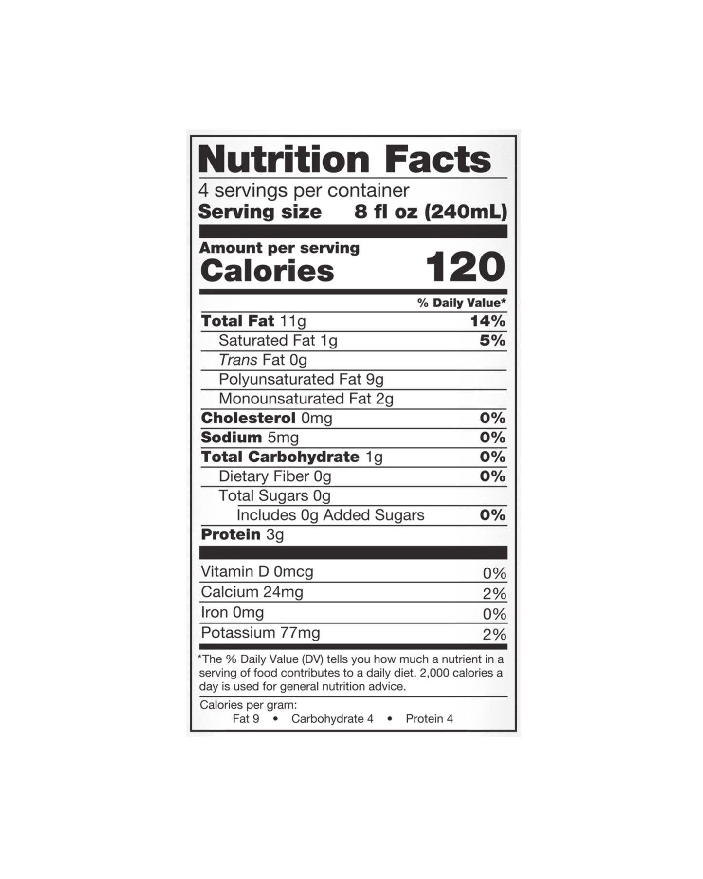 The nutrition panel of Elmhurst 1925 Unsweetened Milked Walnuts