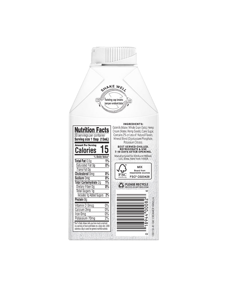 The back of Elmhurst 1925 French Vanilla Oat Creamer