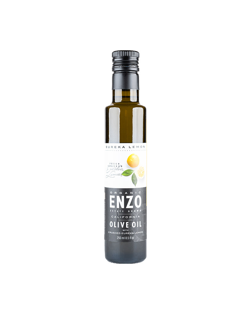 The front of ENZO Olive Oil Company Eureka Lemon Crush Organic California Extra Virgin Olive Oil