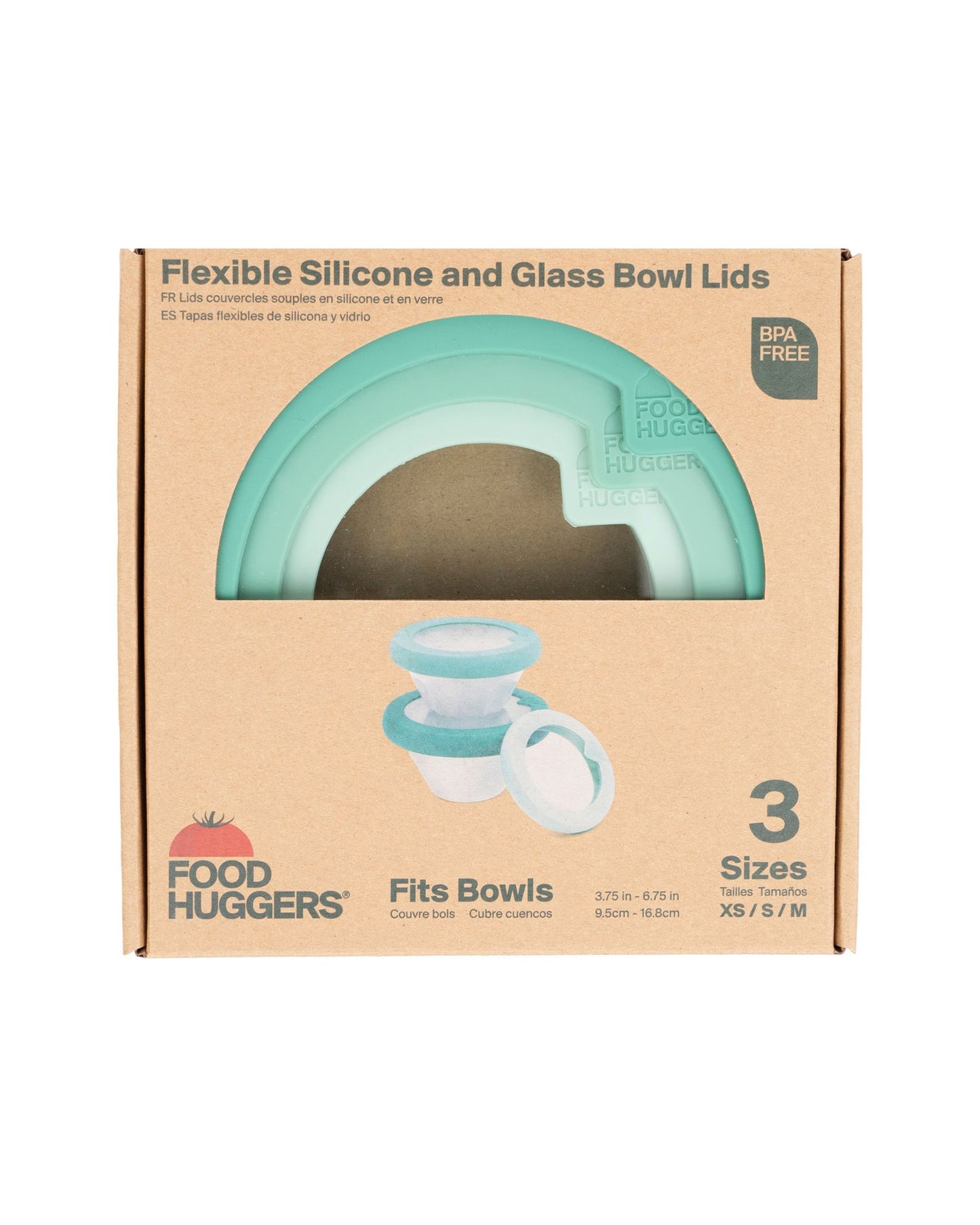 The front of Food Huggers Reusable Silicone Bowl Lids