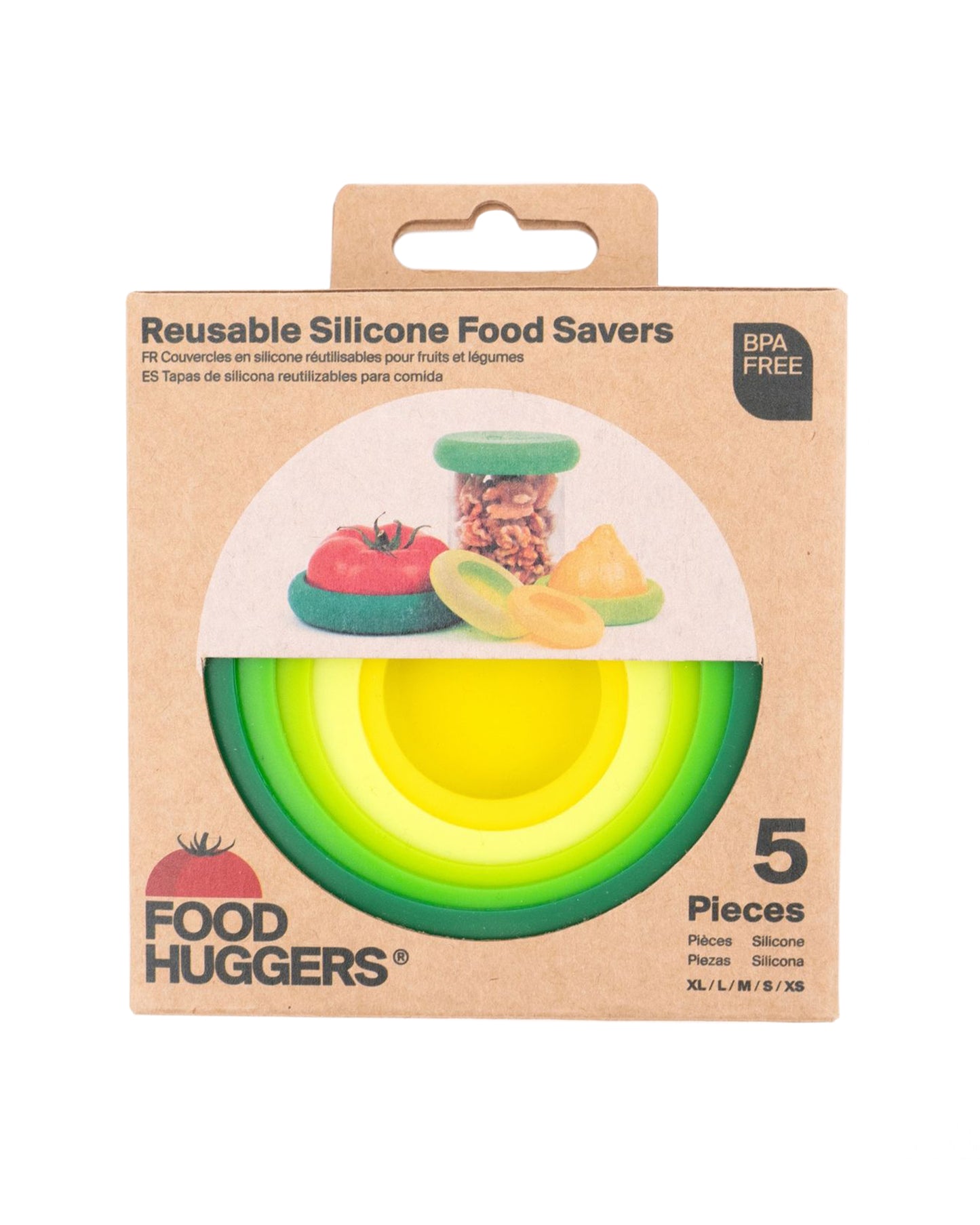 The front of Food Huggers Reusable Silicone Food Savers