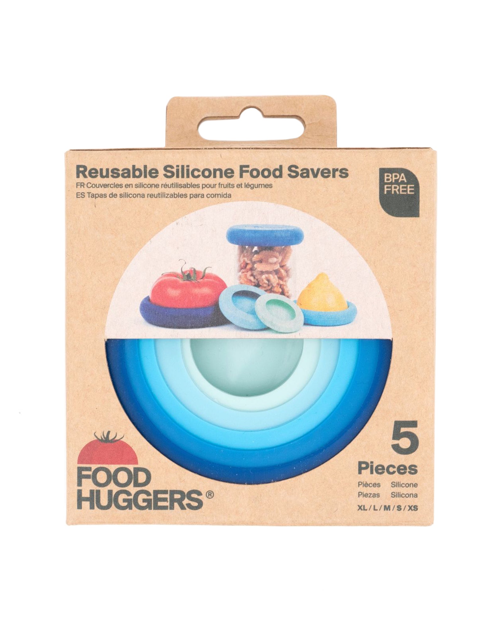 The front of Food Huggers Reusable Silicone Food Savers