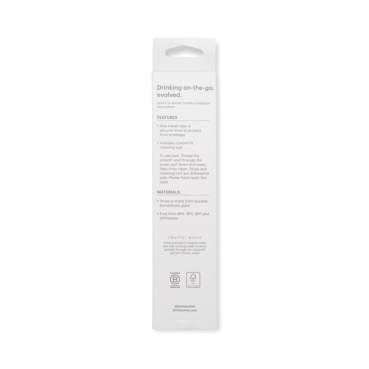 The back of Soma Glass Travel Straw