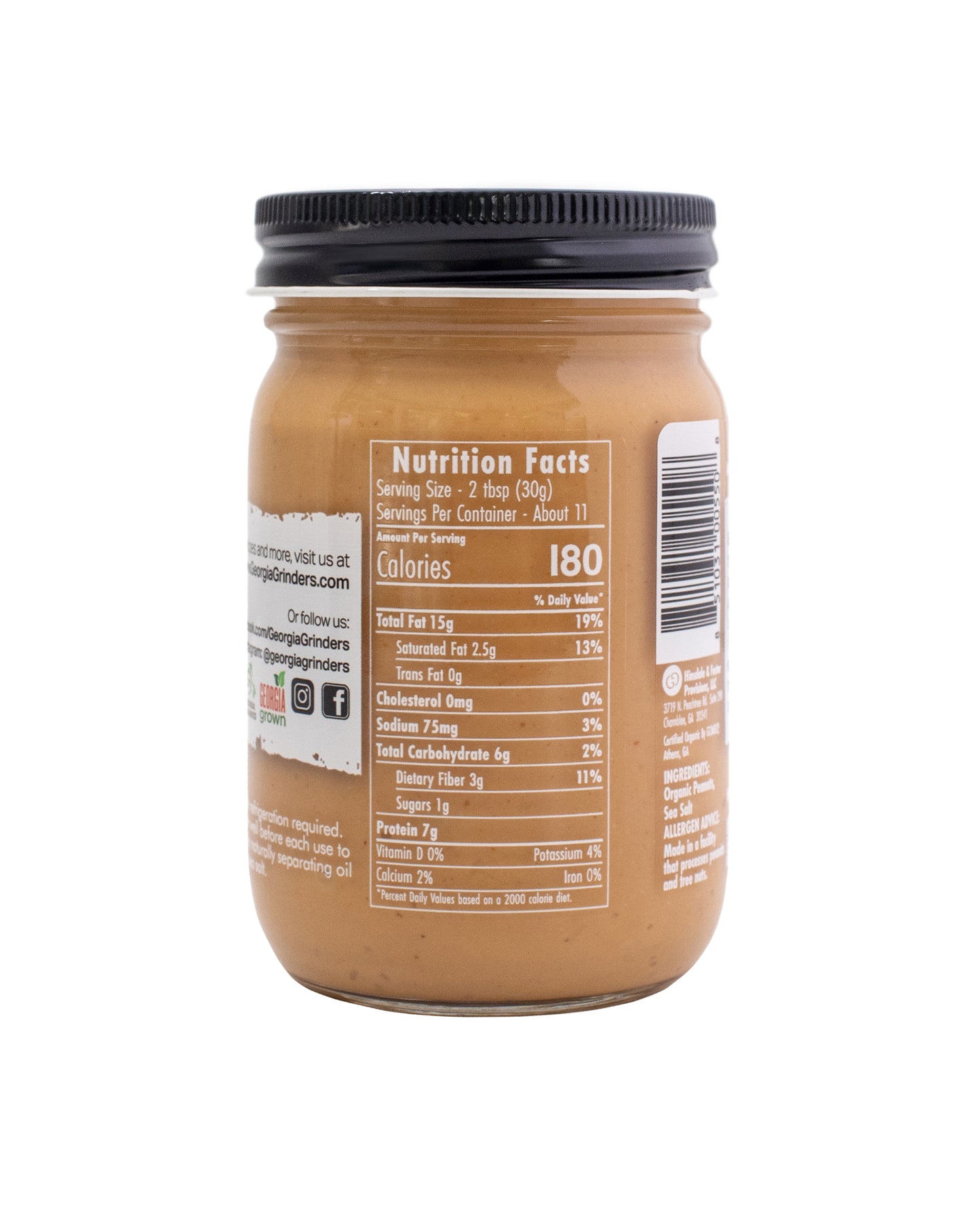 The back of Georgia Grinders Organic Crunchy Peanut Butter