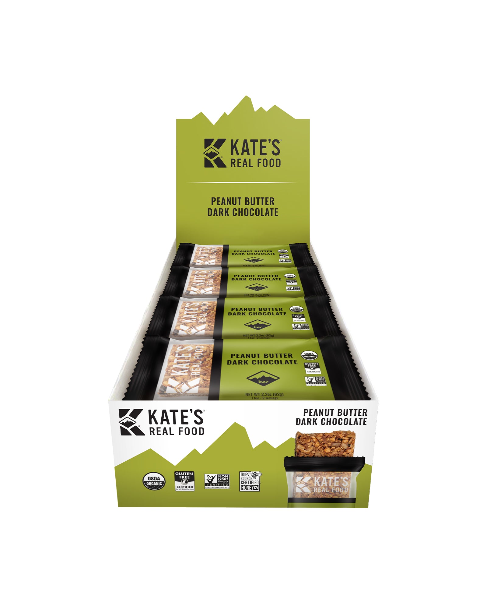 Kate's Real Food Bar, Peanut Butter Dark Chocolate - 12 pack, 2.2 oz bars