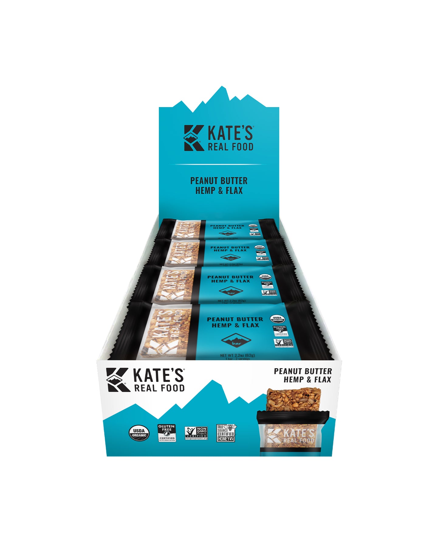 Picture of Kate's Real Food Peanut Butter Hemp & Flax Organic Granola Bars - Box of 12