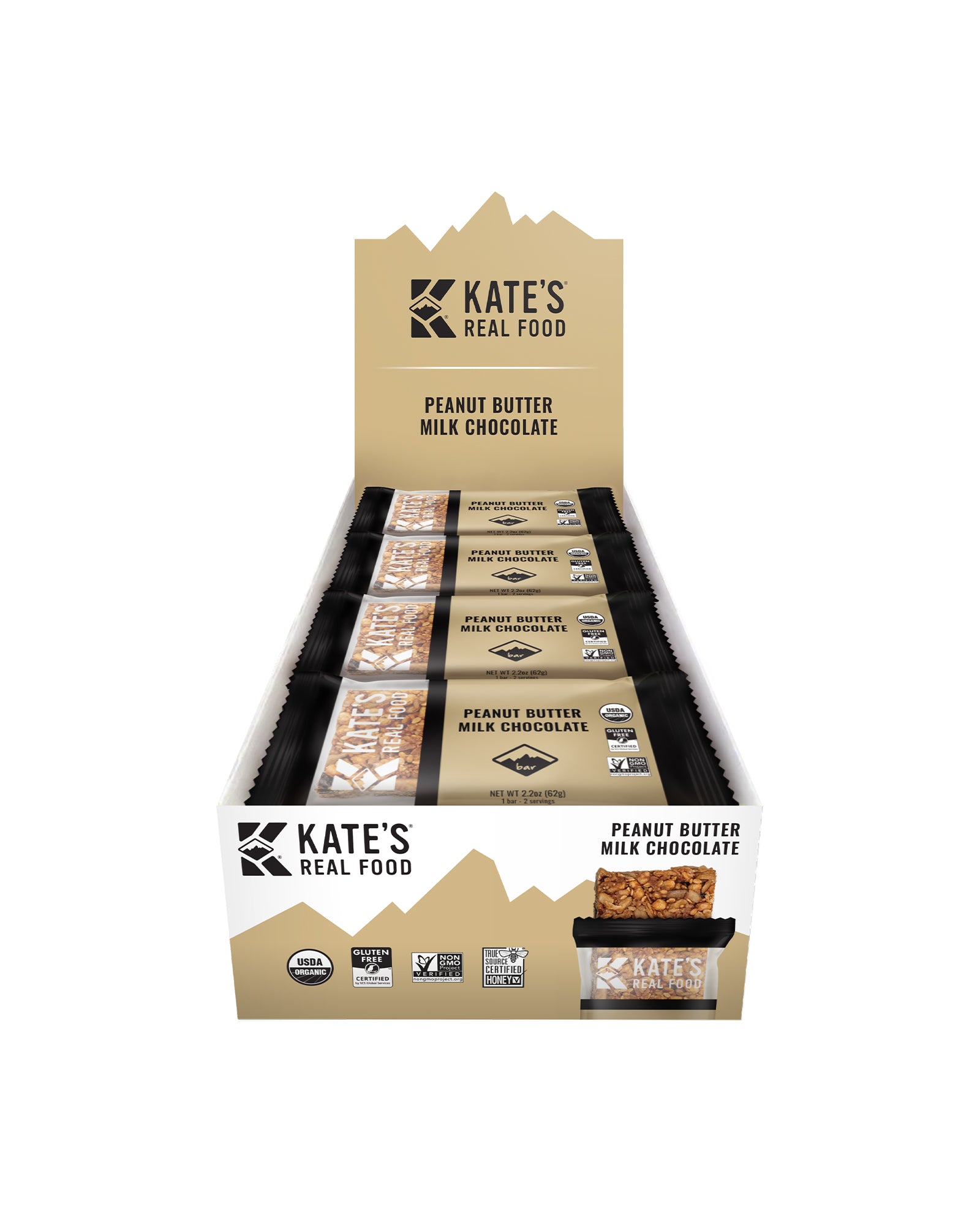 Kate's Real Food Bar, Peanut Butter Milk Chocolate - 12 pack, 2.2 oz bars