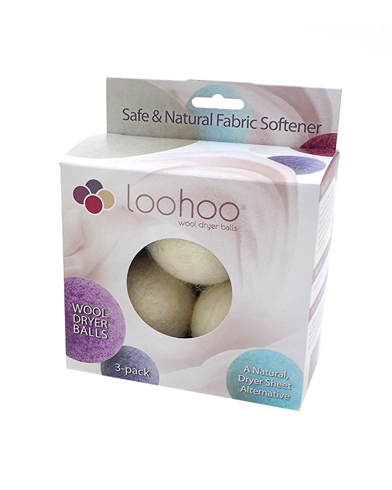 The front of LooHoo Cream Wool Dryer Balls