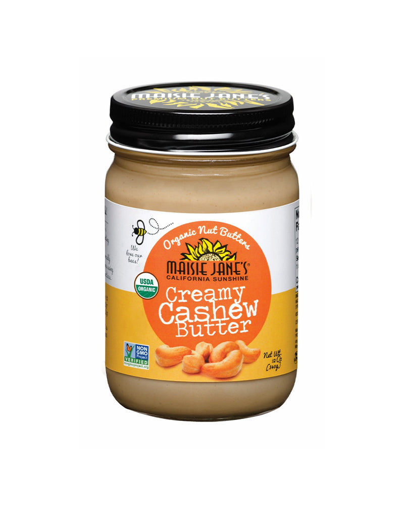 The front of Maisie Jane's Organic Creamy Cashew Butter