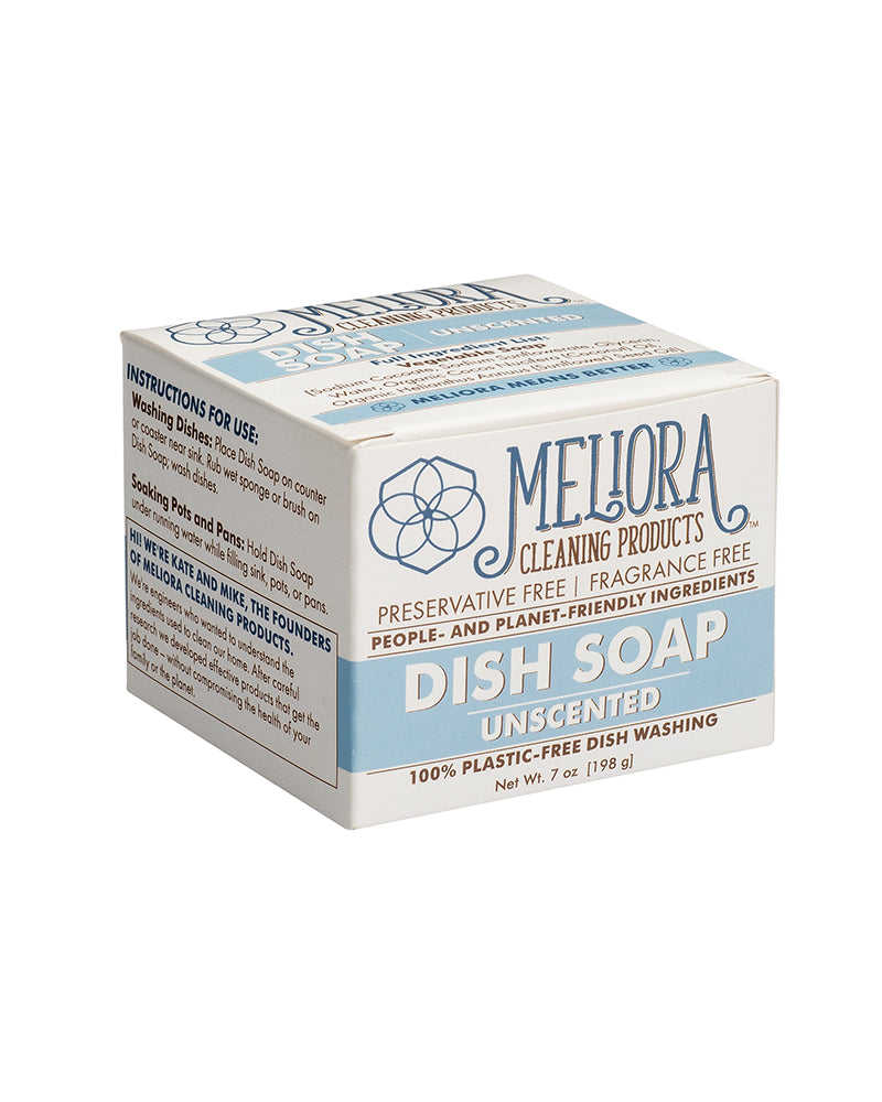 The front of Meliora Unscented Dish Soap Bar