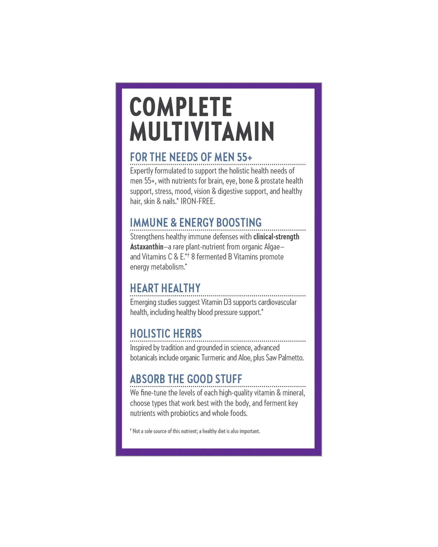The back of New Chapter Every Man™'s One Daily 55+ Multivitamin Tablets