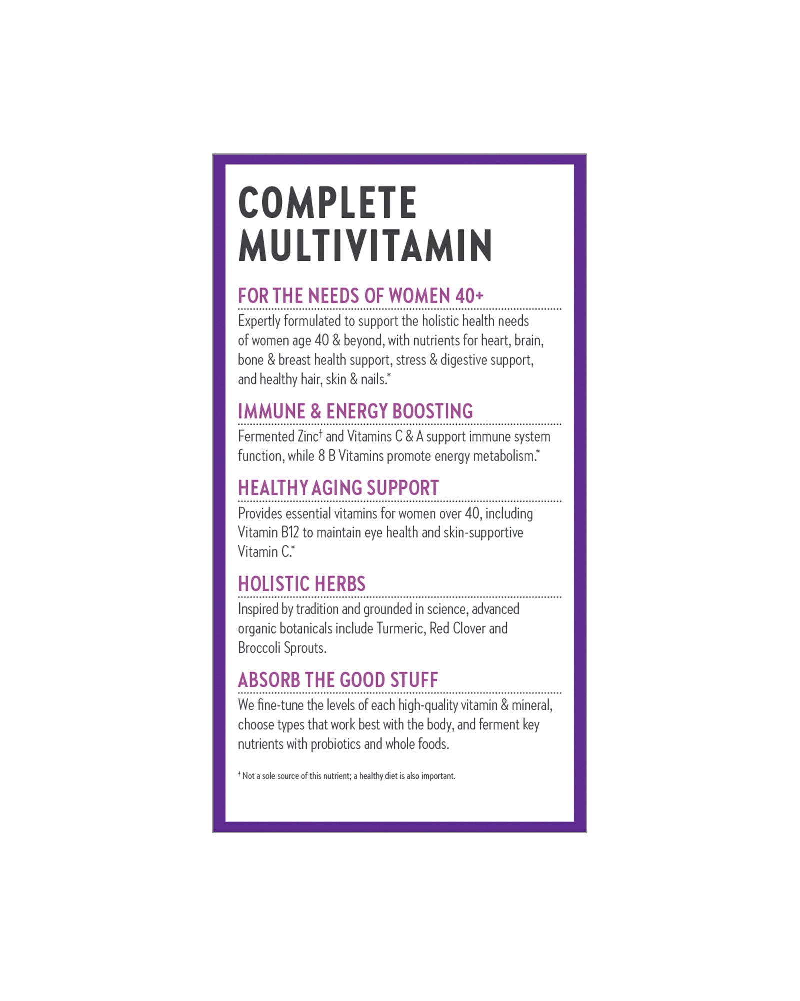 The back of New Chapter Every Woman™'s One Daily 40+ Multivitamin Tablets