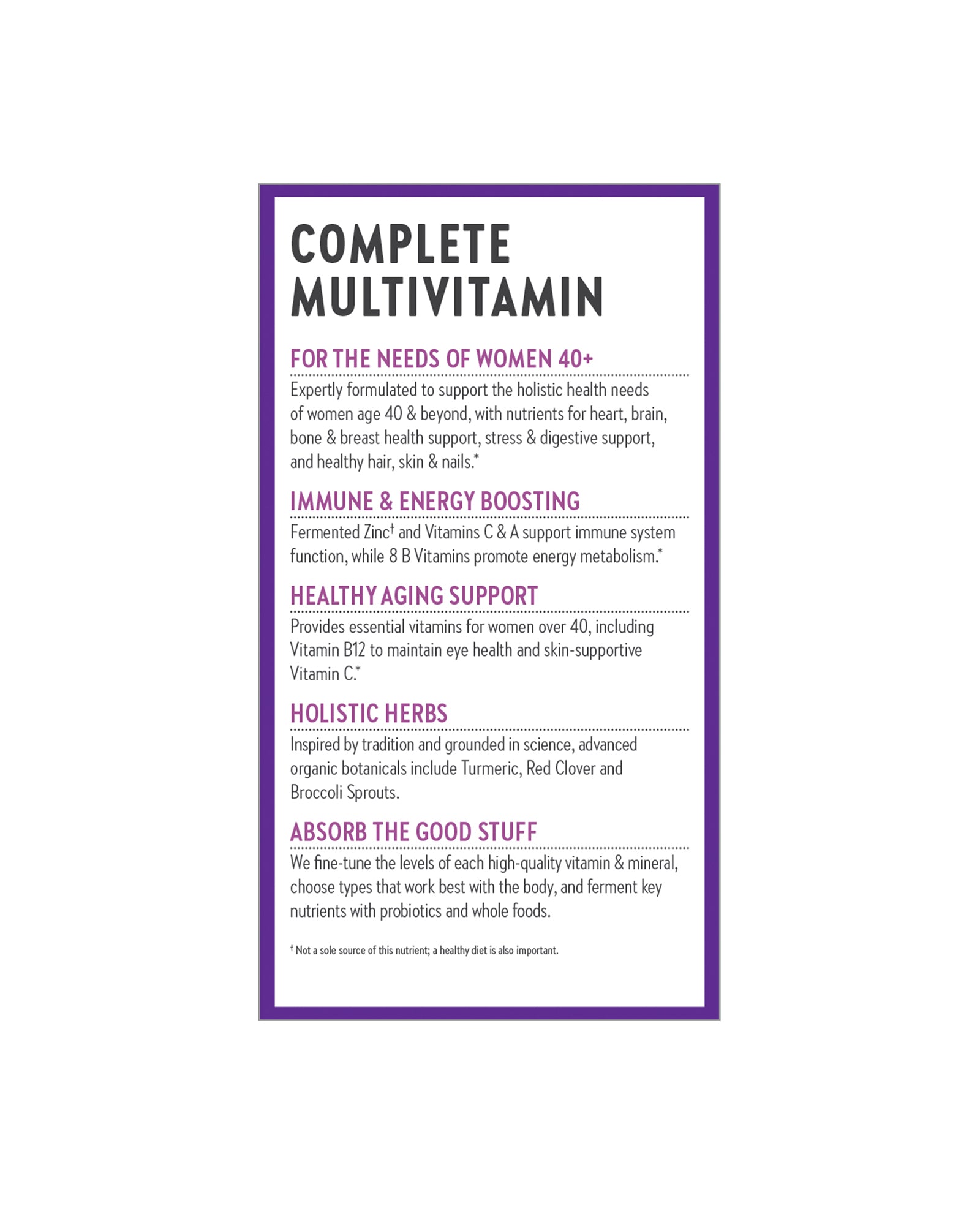 The back of New Chapter Every Woman™'s One Daily 40+ Multivitamin Tablets