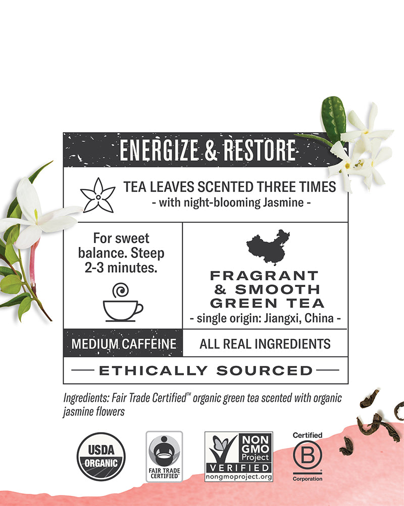 The nutrition panel of Numi Jasmine Green Tea