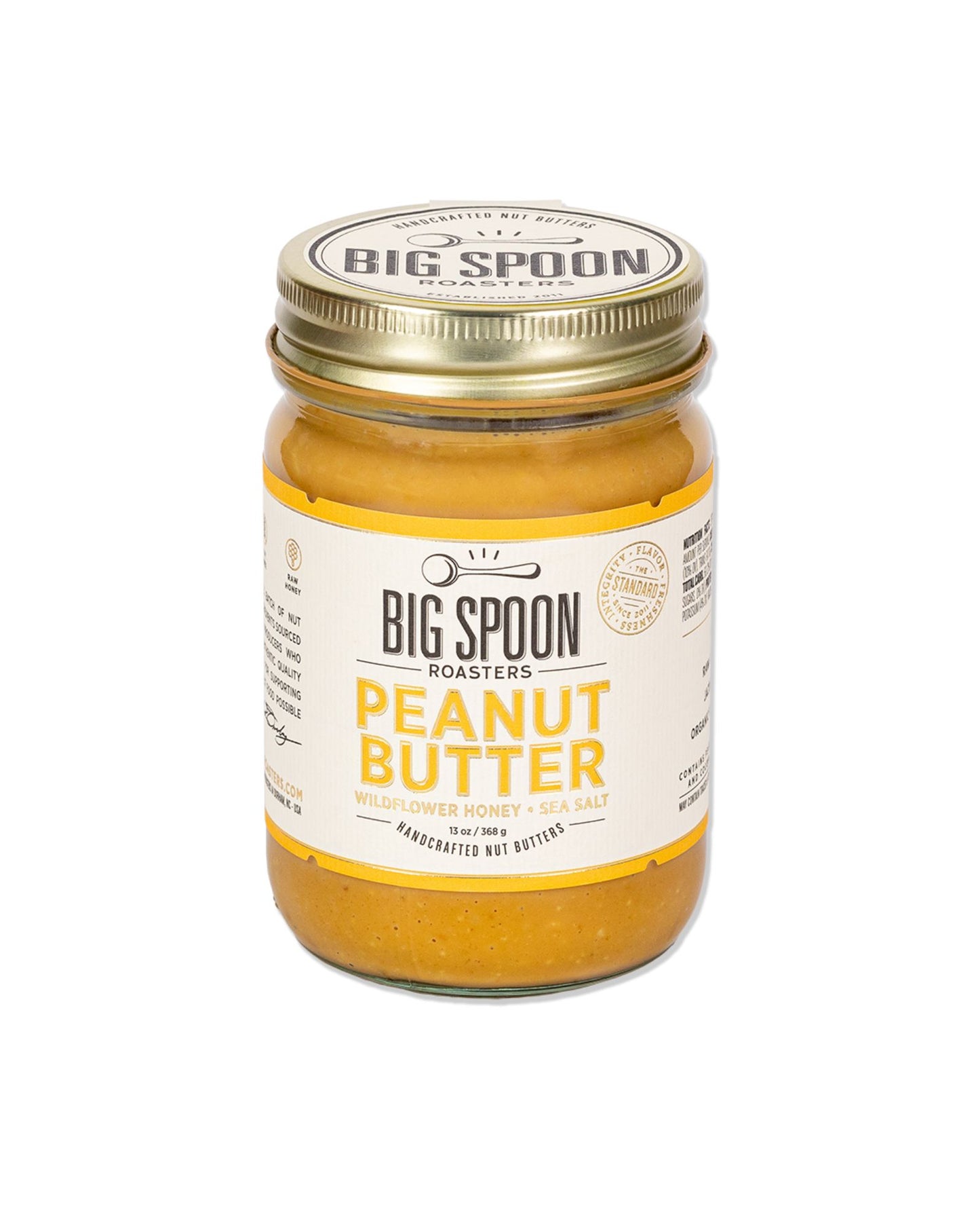 The front of Big Spoon Roasters Peanut Butter with Wildflower Honey & Sea Salt