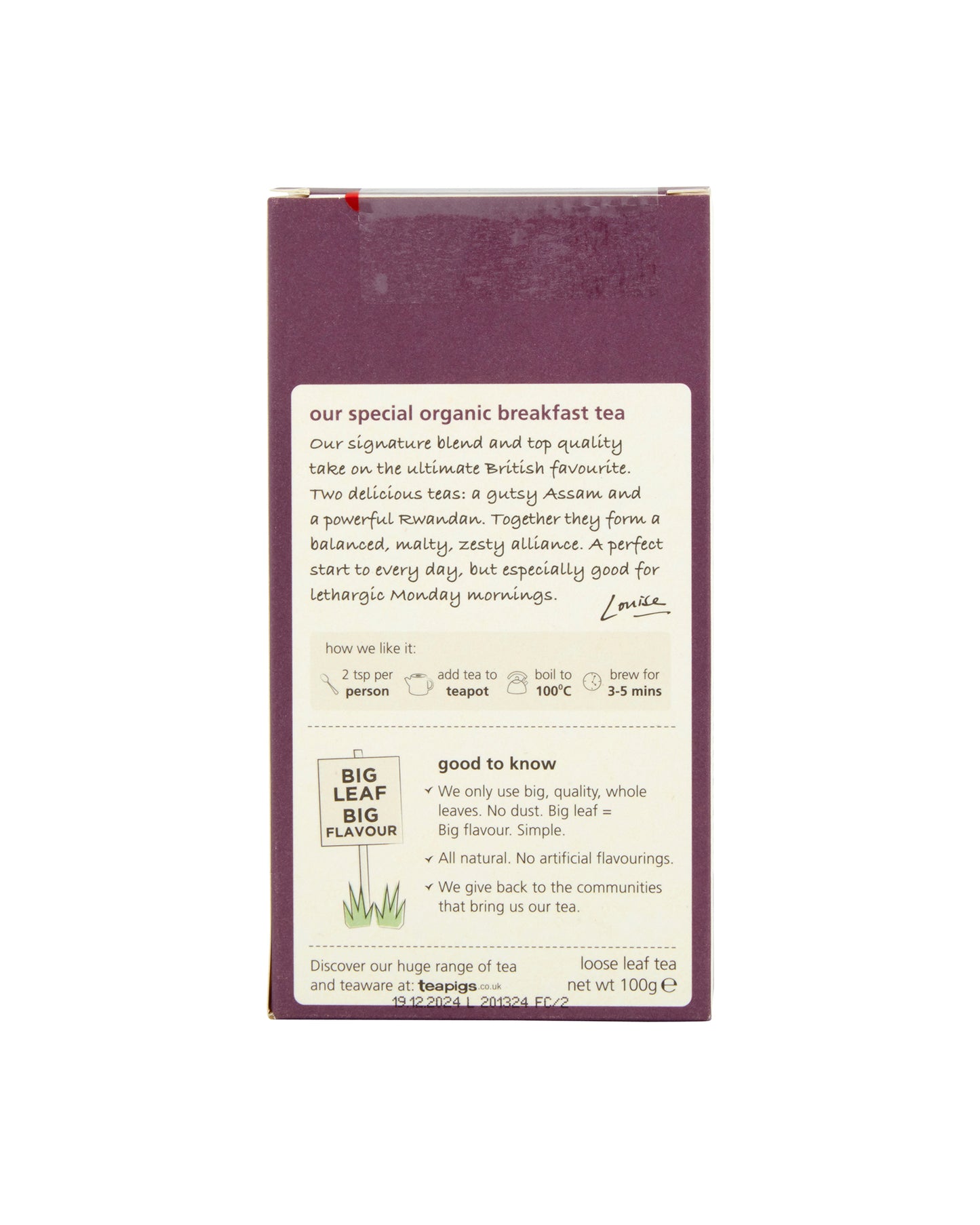 The back of teapigs Loose Leaf English Breakfast Tea