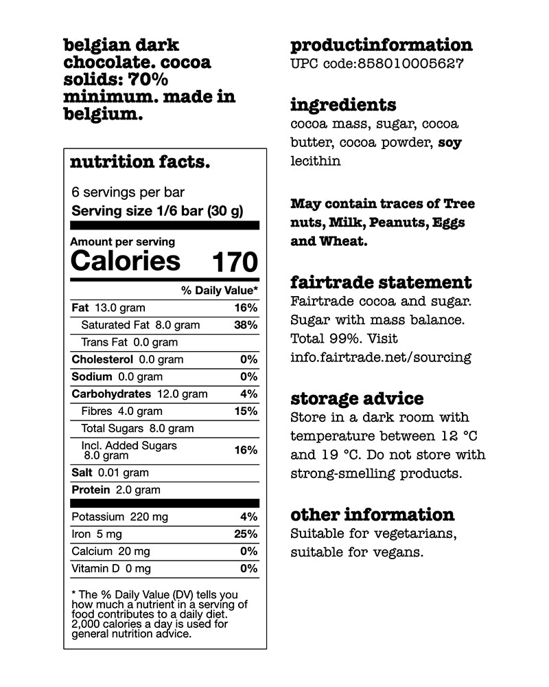 The nutrition panel of Tony's Chocolonely Dark Chocolate